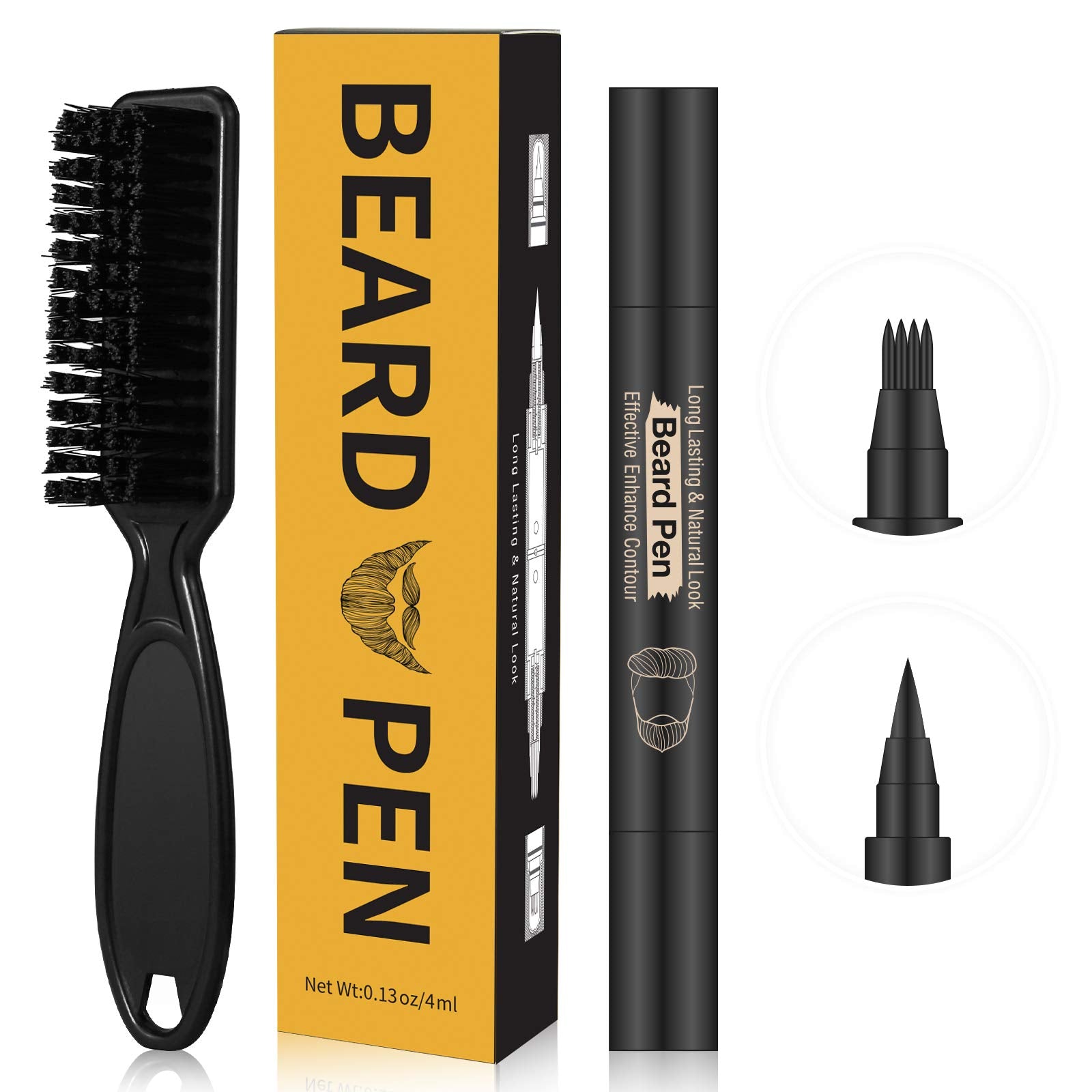 Beard Pencil Filler For Man Water Proof Beard Pen And Beard Brush Long Lasting Coverage Natural Finish, Male Mustache Repair Sha