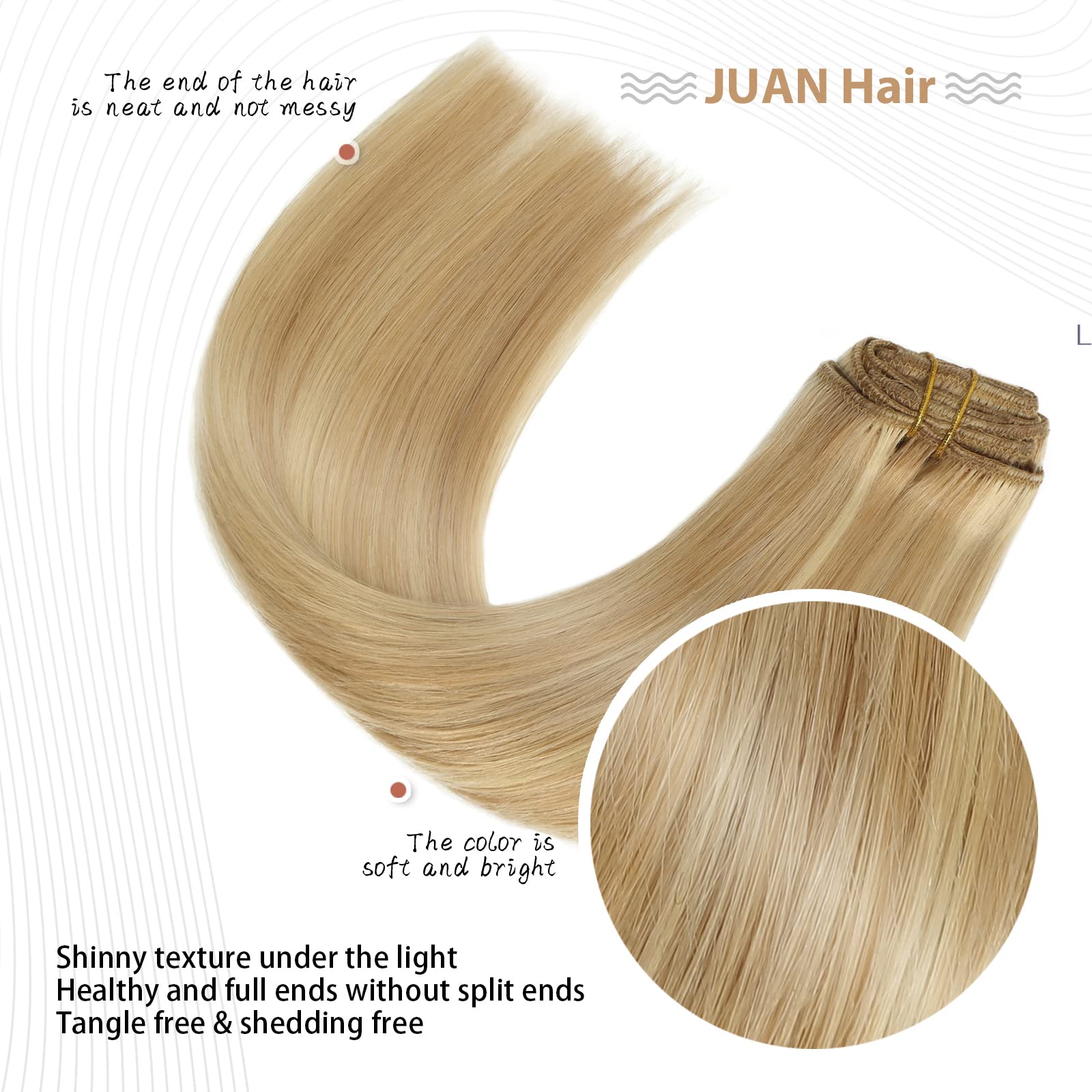 Aison Clip in Hair Extensions Real Human Hair Strawberry Blonde to Bleach Blonde Clip in Hair Extensions Human Hair 15 Inch Stra