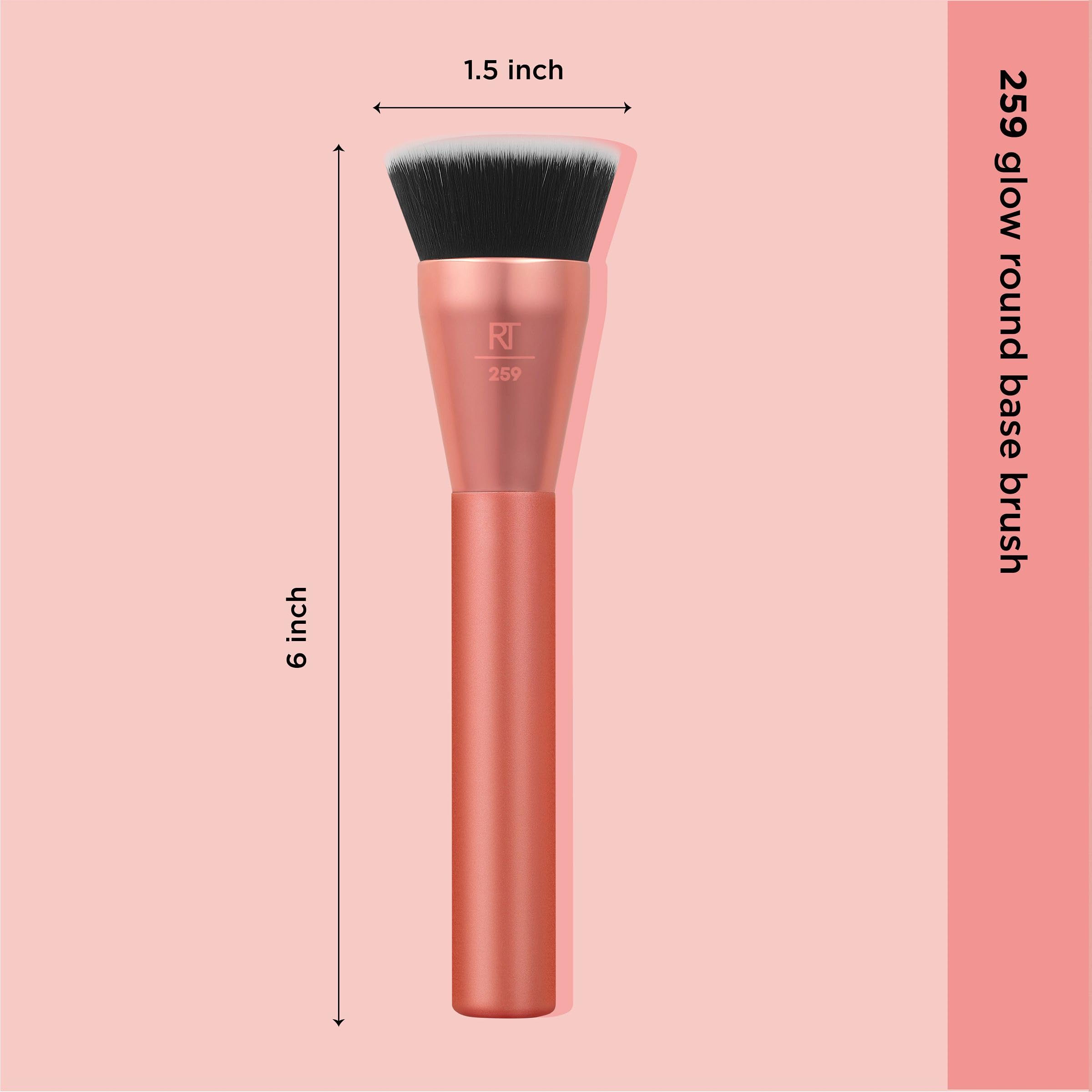 Real Techniques Glow Round Base Makeup Brush - Flat Top Foundation Brush, Synthetic Bristles, Vegan, Pink, Model 10012600