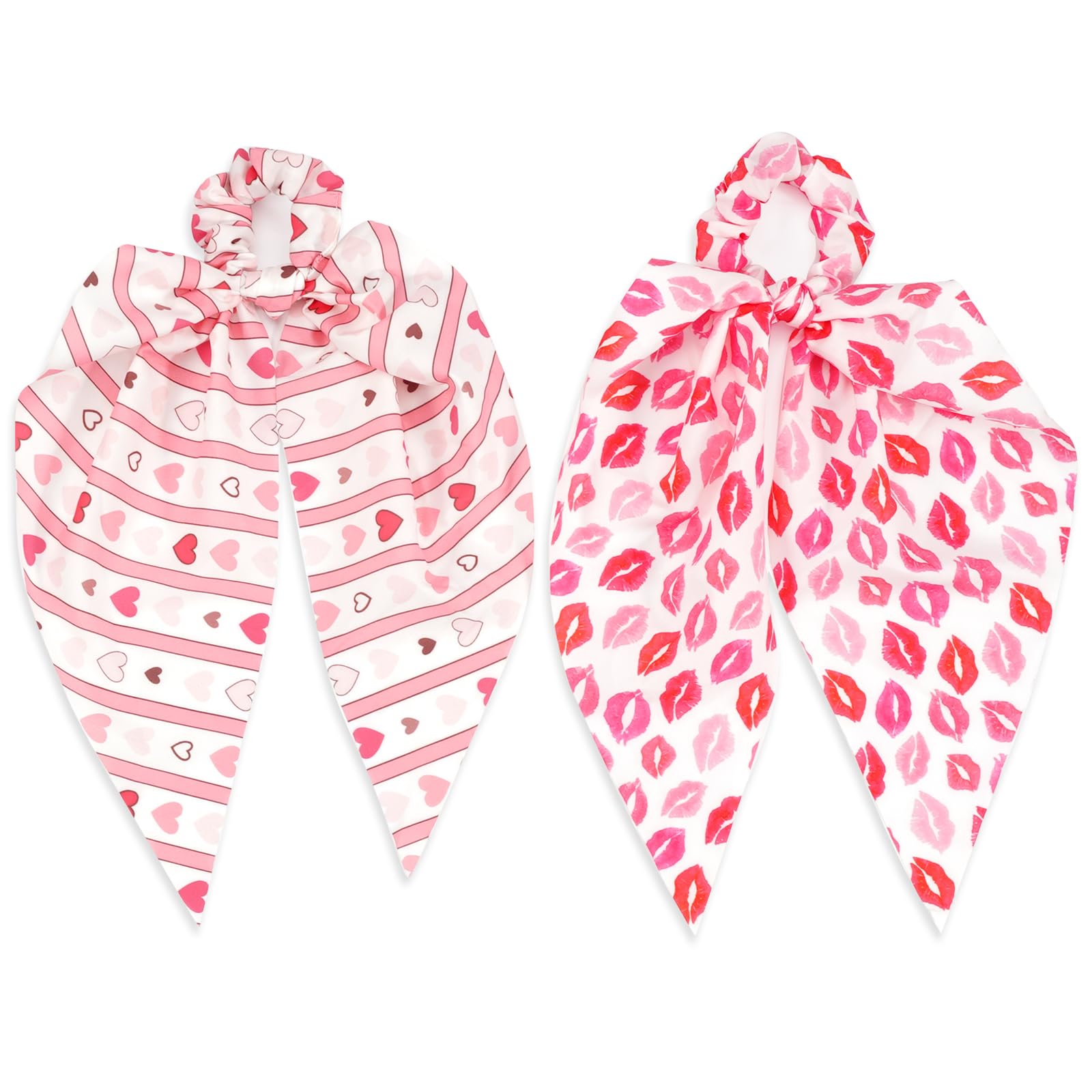 Valentines Day Hair Ties for Woman Girls Heart Ribbon Valentines Hair Scrunchies Elastic Pink Stripe Lip Hair Tie Party Supplie
