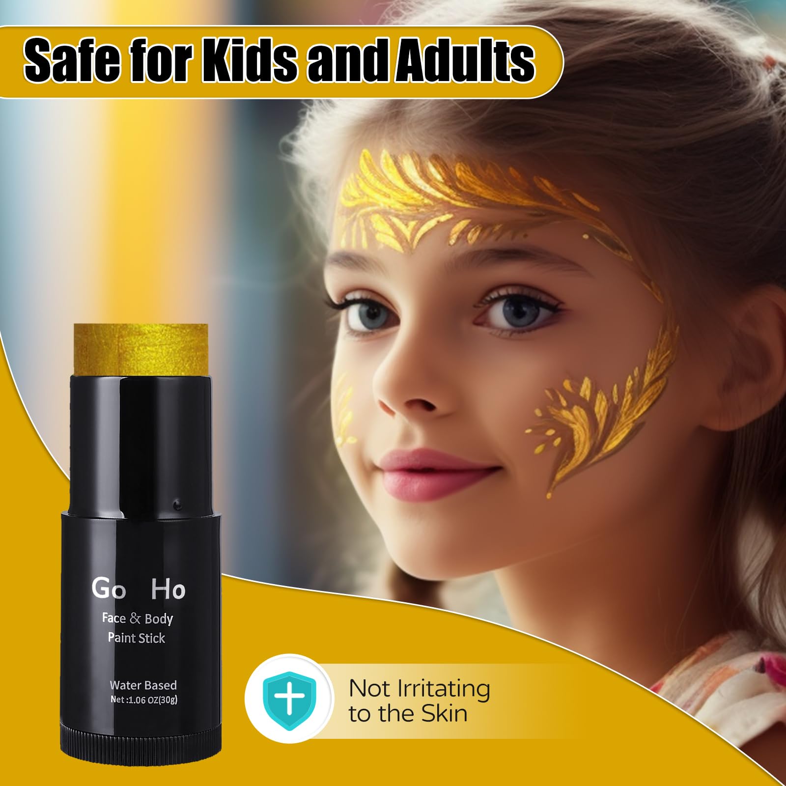 Go Ho Metallic Gold Face Body Paint Stick,Water Based Washable Gold Face Paint Stick,Non-Toxic Cream Metallic Finish Gold Body P