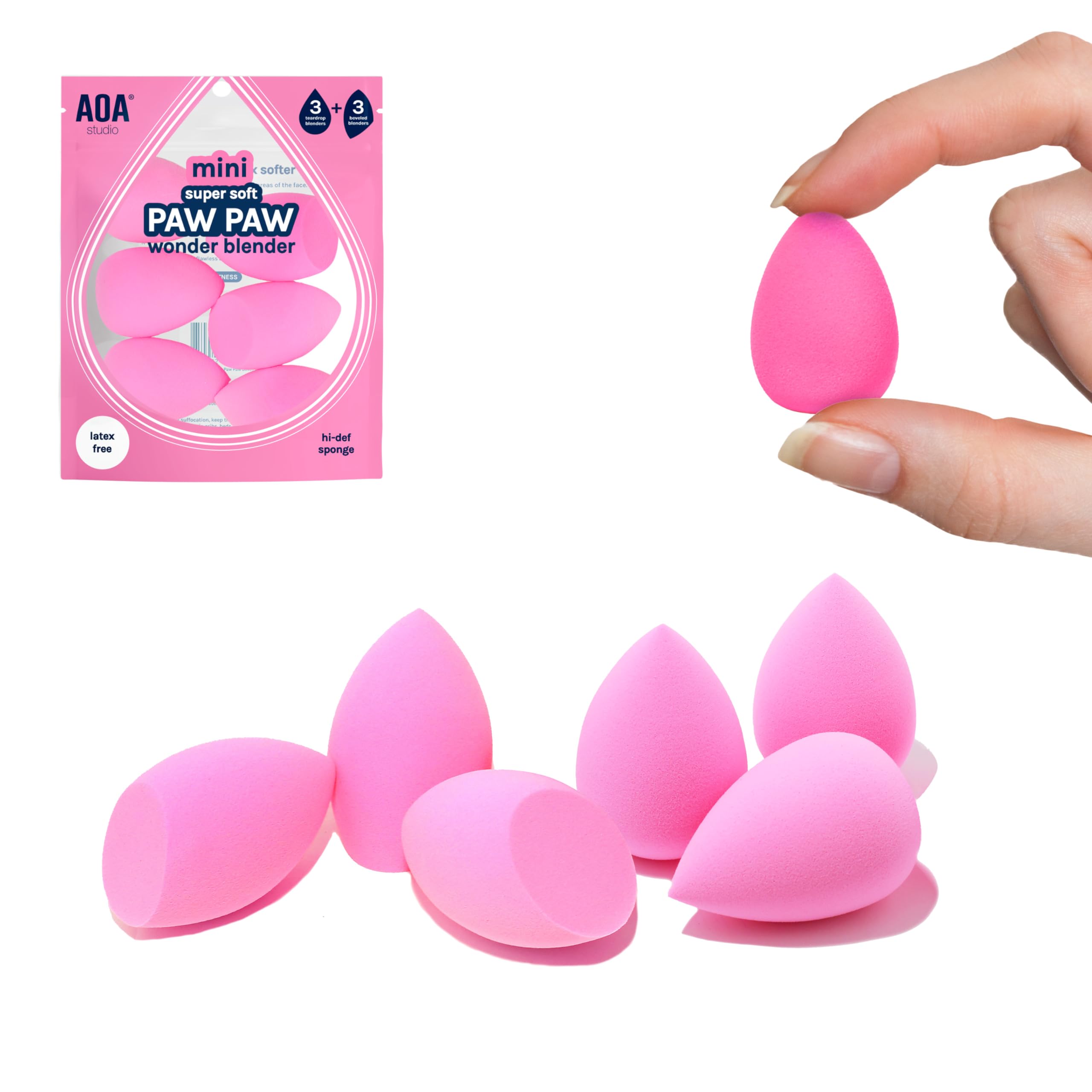 AOA STUDIO Collection MiNi Makeup Sponge Set Blender Latex Free and Highdefinition of 6 For Powder Cream Liquid, Super Soft Won