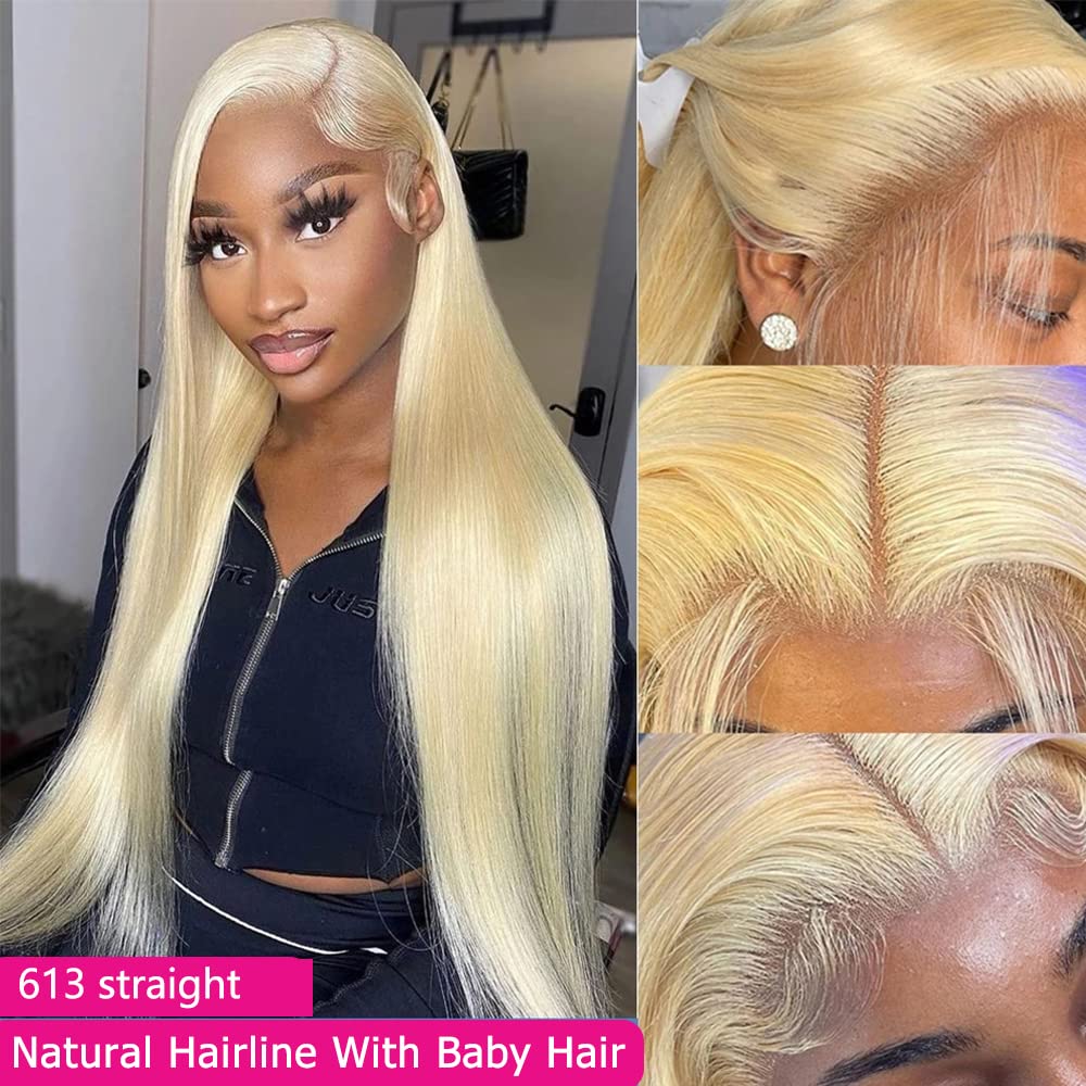 613 Human Hair Bundles With Closure (22 24 26+20) 613 Platinum Blonde Straight 3 Bundles With Transparent 4X4 Lace Closure Brazi
