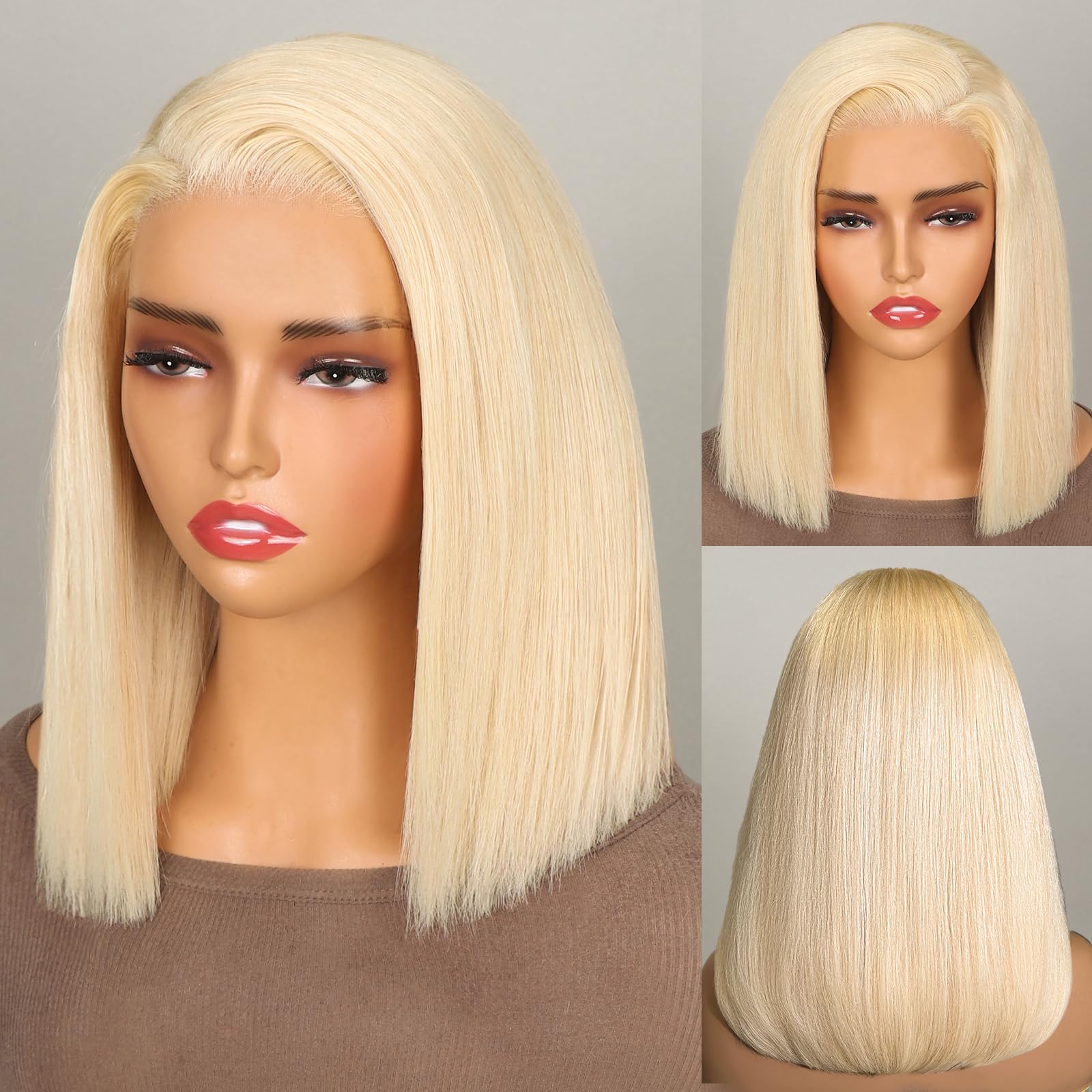 MEGALOOK Blonde Wig Human Hair Ready To Go Glueless Wigs Human Hair Pre Plucked Pre Cut 6  5 Closure Bob 613 Lace Front Wig Huma