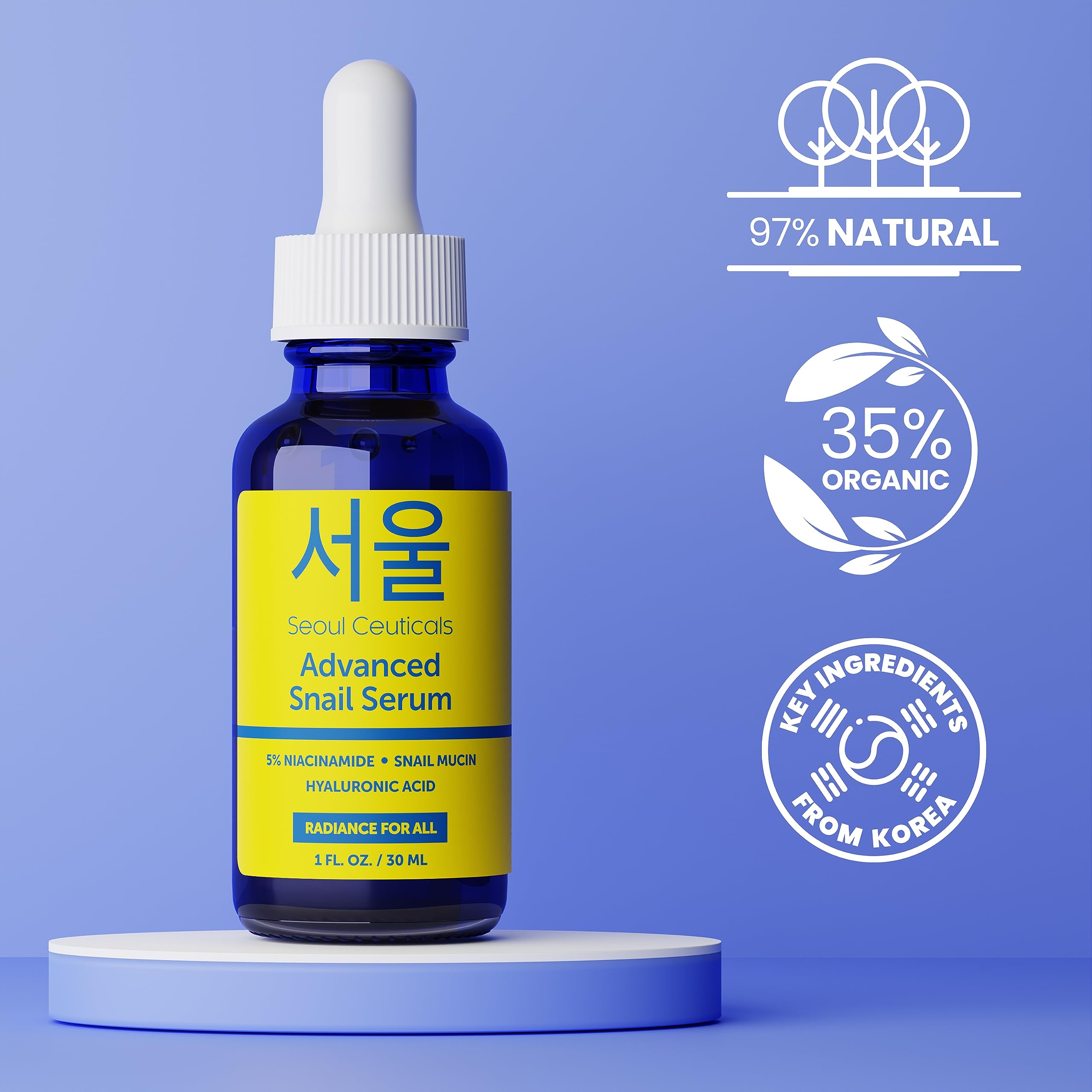 Seoulceuticals Korean 5% Niacinamide + Snail Mucin 97.5% Essence Serum + Hyaluronic Acid, Cruelty Free Korean Skin Care, Natural
