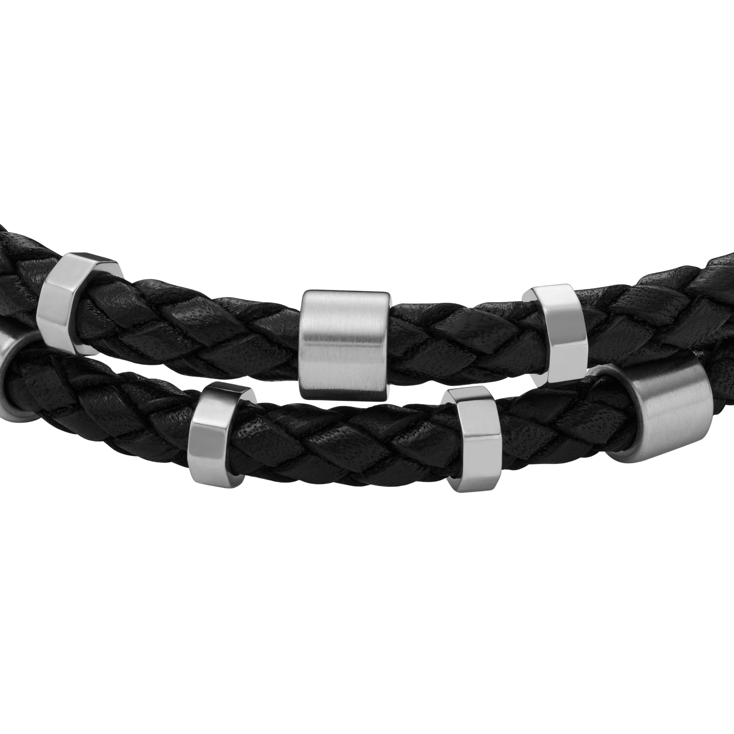 Fossil Men's Stainless Steel & Leather Black Multi Braided Leather Bracelet, Color: Black (Model: JF04473040)