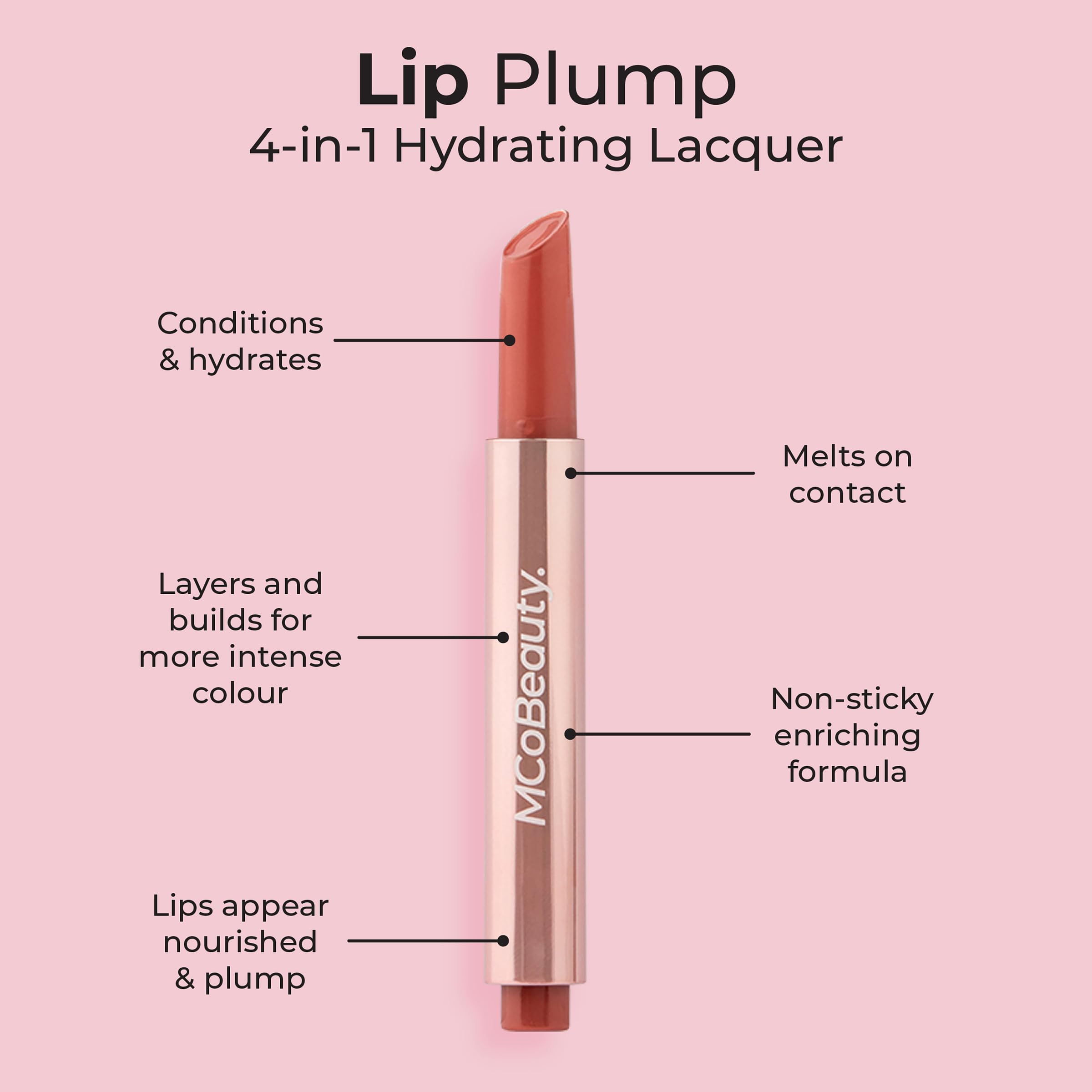 Mcobeauty Lip Plump 4-In-1 Hydrating Lacquer, Lucy Candy Pink, Moisturizing Gloss For Soft Lips, Vegan, Cruelty Free Cosmetics
