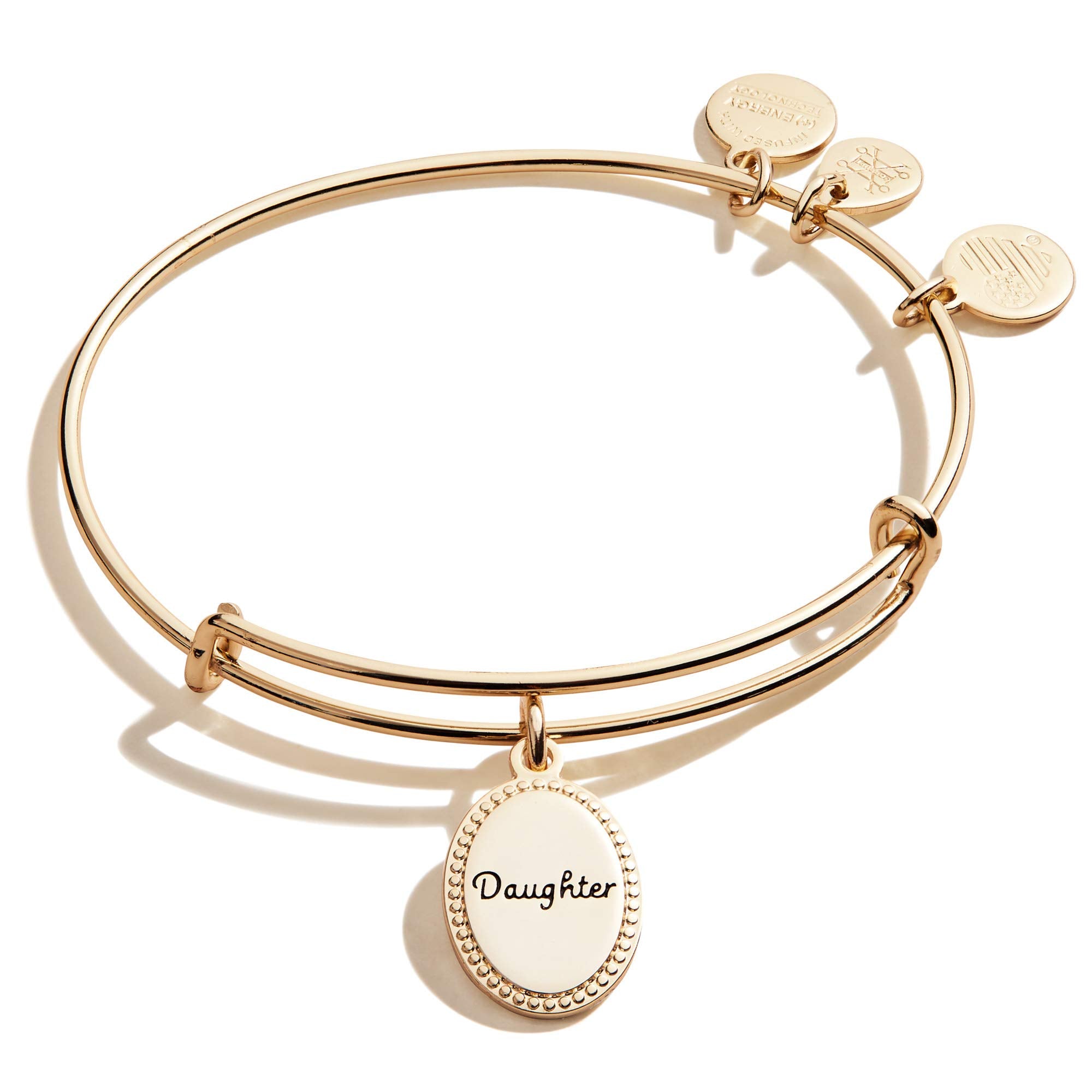 Alex and Ani Because I Love You Daughter Expandable Wire Bangle Bracelet for Women, Most Precious Gift Charm, Shiny Antique Gold