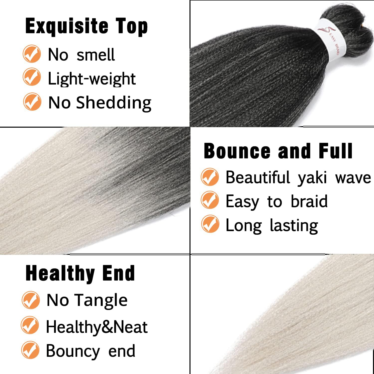 Braiding Hair Pre Stretched 14 Inch 8 Packs Gray Braiding Hair Yaki Texture, Hot Water Setting, Easy To Install Professional Syn