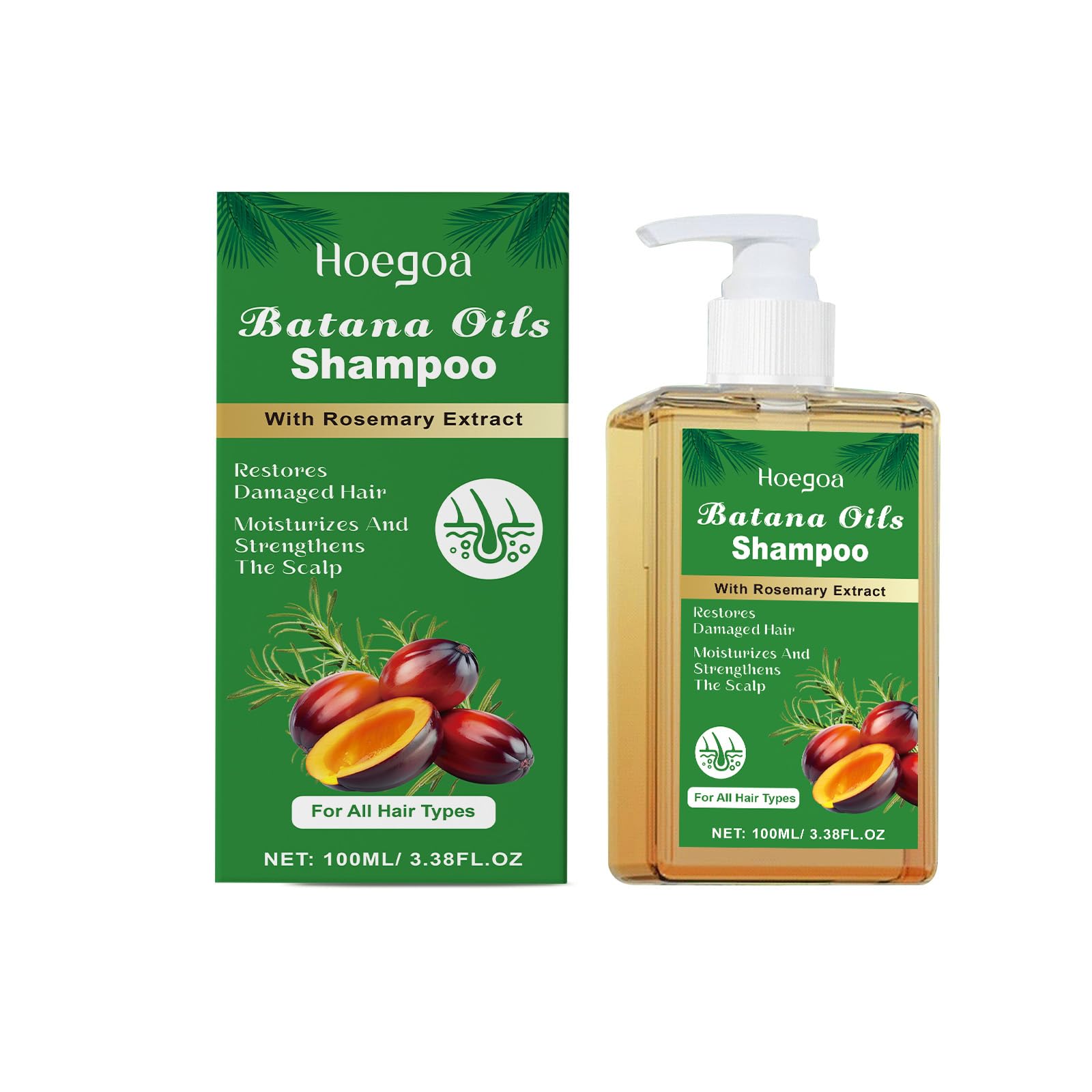 Hoegoa Batana Oils Shampoo with Rosemary Extract, Restores Damaged Hair, Moisturizes and Strengthens Scalp, 3.38 fl oz