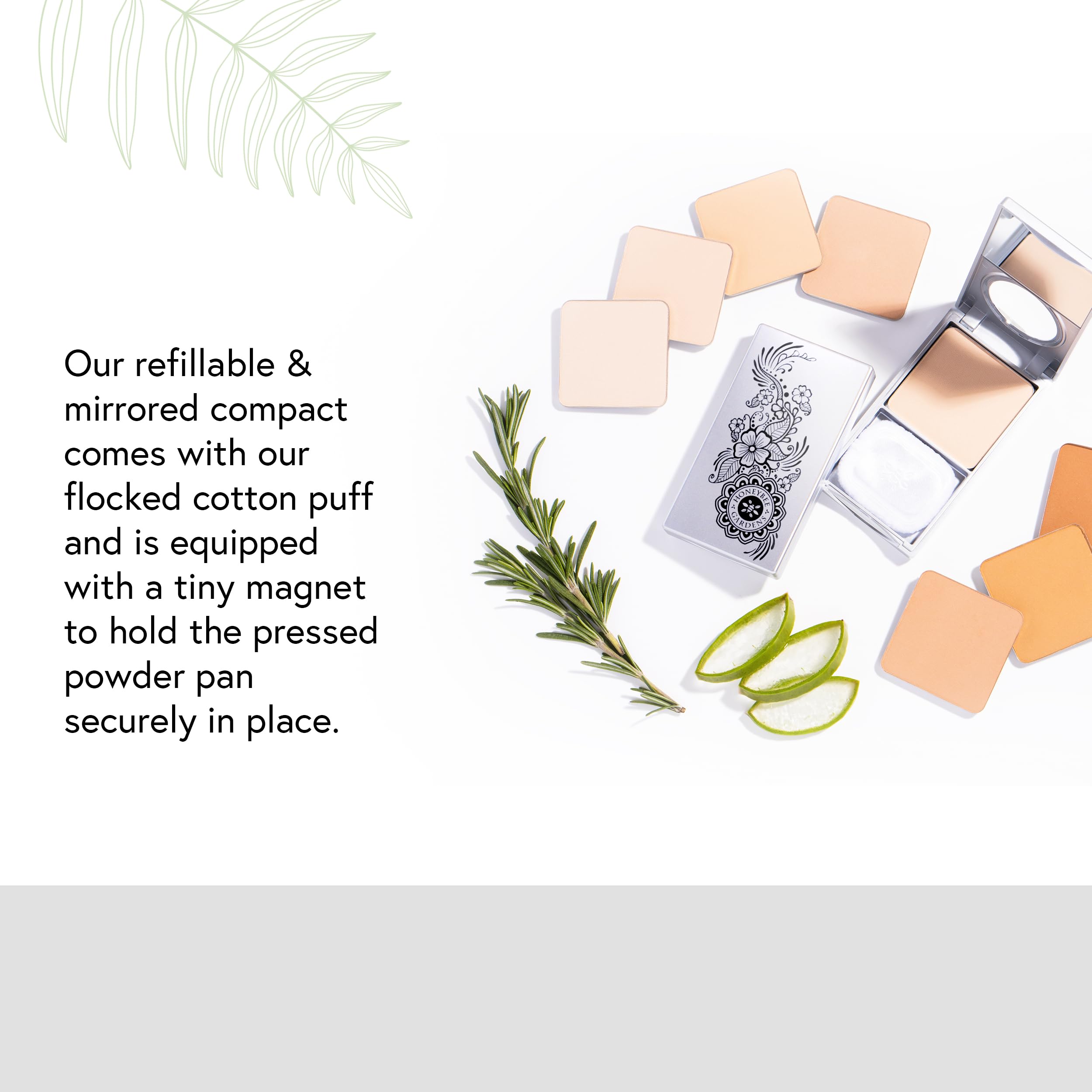 Honeybee Gardens Refillable Pressed Mineral Powder Foundation Compact With Puff & Mirror (Sold Empty) - Eco-Friendly, Travel-Fri