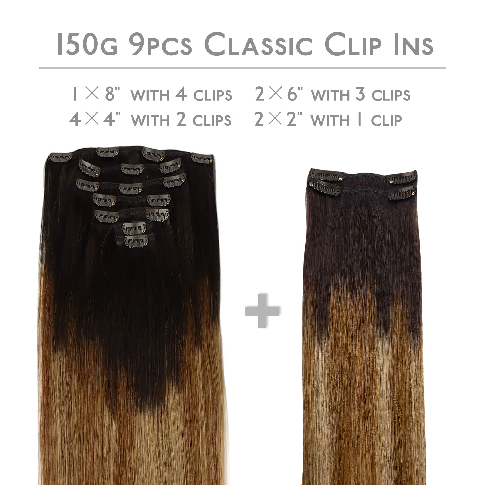 Wennalife Clip In Hair Extensions, 150G 14 Inch 9Pcs Highlight Dark Brown To Chestnut Brown And Dirty Blonde Human Hair Extensio