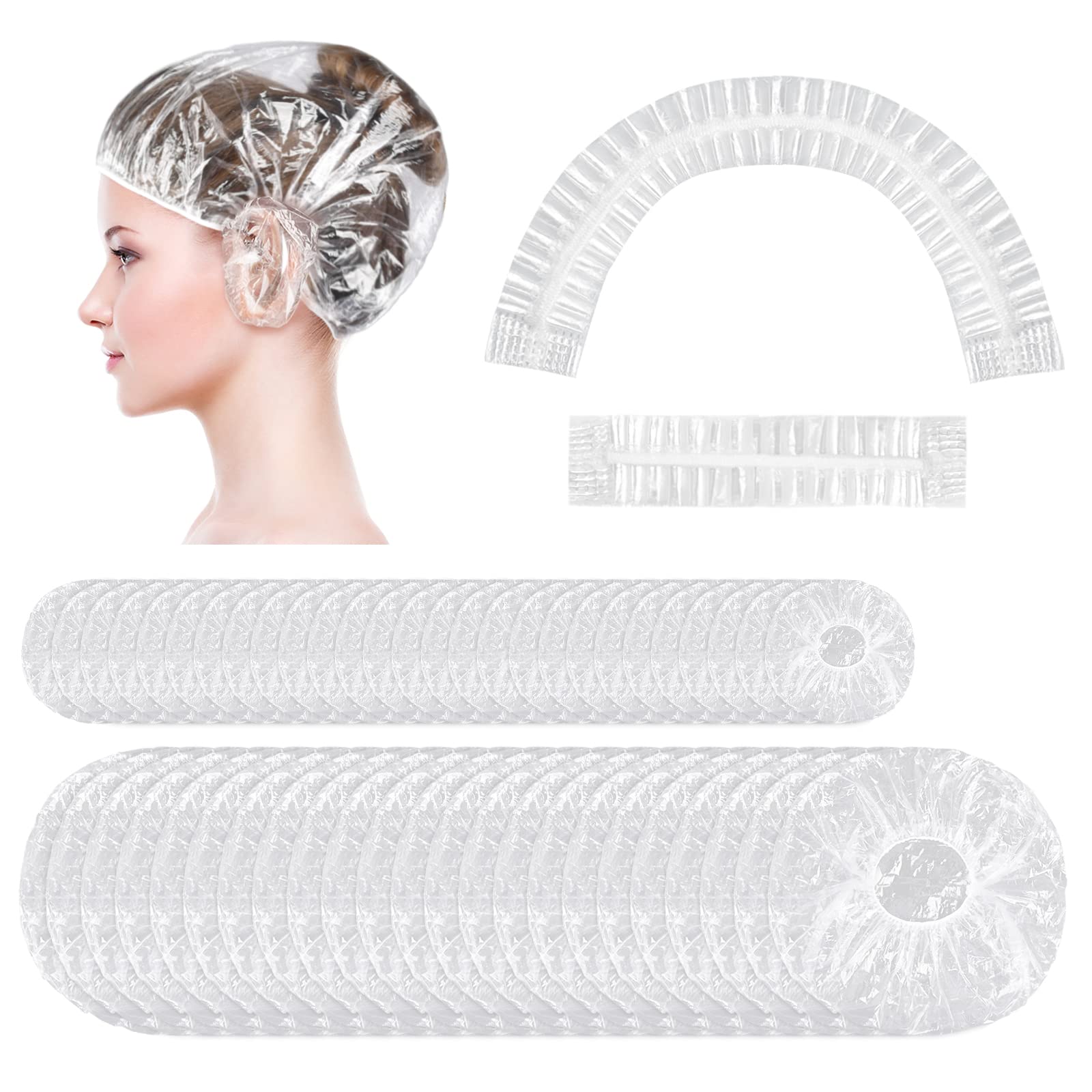 50Pcs Ear Covers For Shower With 80Pcs Shower Caps, Morgles Waterproof Ear Covers For Hair Dye, Large Disposable Hair Caps For S