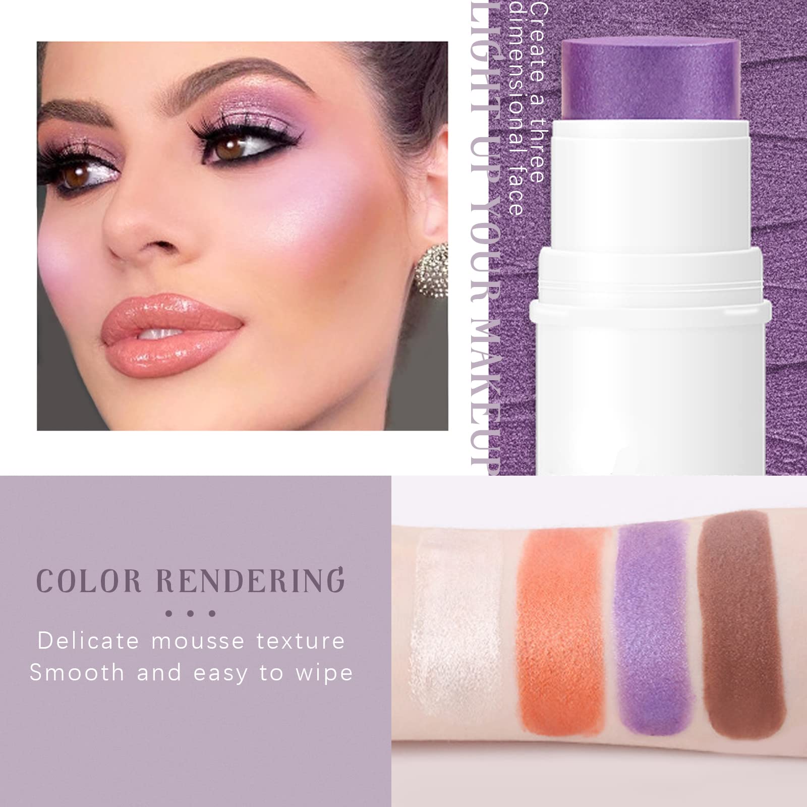 HOSAILY 4 Colors Cream Blush Highlighter Contour Blush Stick Creamy Cosmetics Stick Set, 4 in 1 Waterproof and Long Lasting Bron