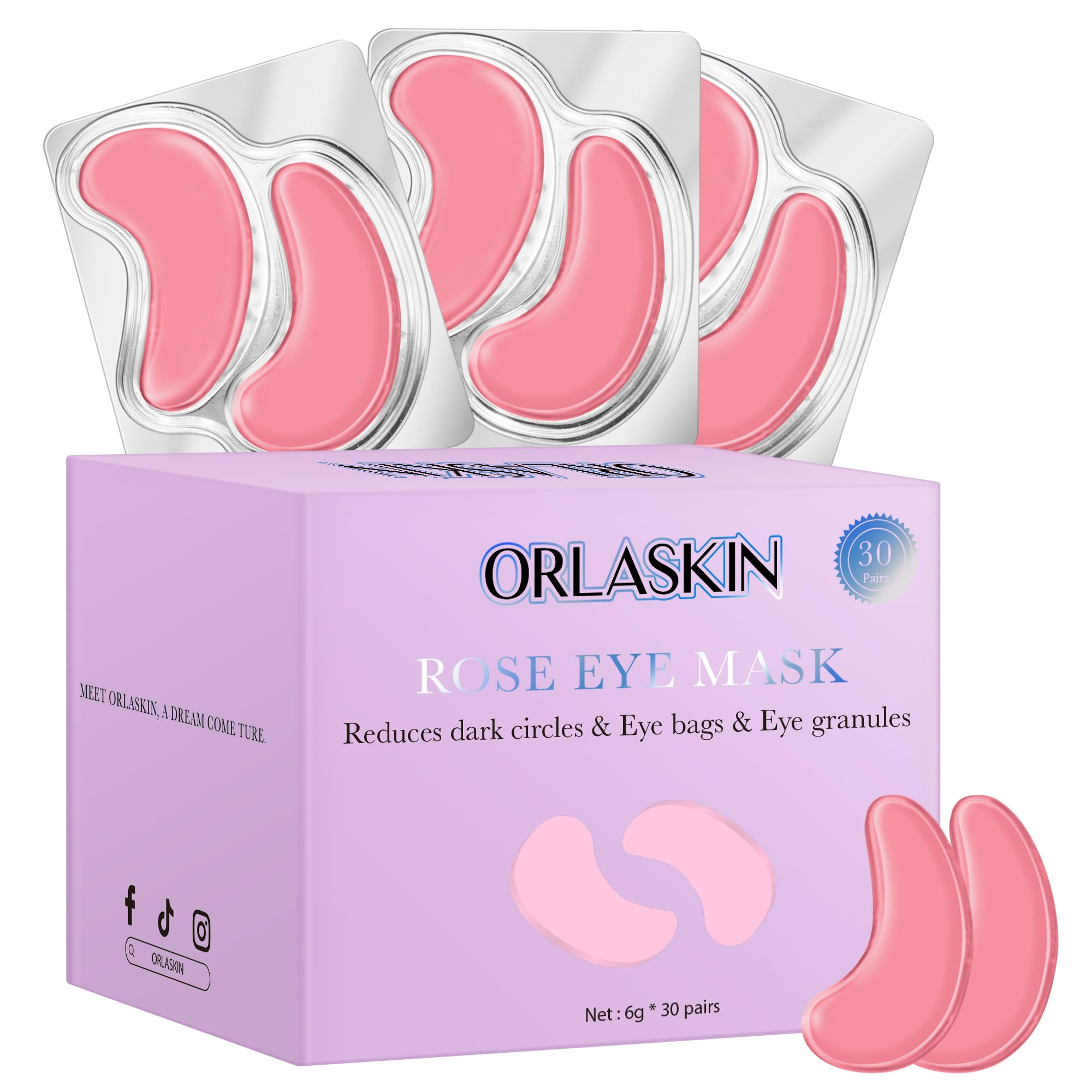 ORLASKIN Under Eye Patches,30 Pairs Eye Mask Skin care for Dark Circles, Puffy Eyes, Under eye Bags,Wrinkles,Eye Treatment Skin 