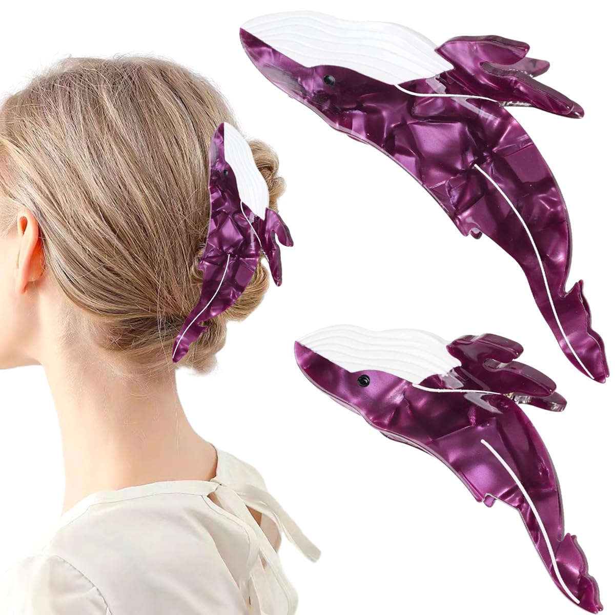 2 PCS Purple Whale Claw Clips Purple Whale Hair Clips Animal Acetate Cute Claw Clips Cute Ocean Sea Animal Hair Claw Clip Strong