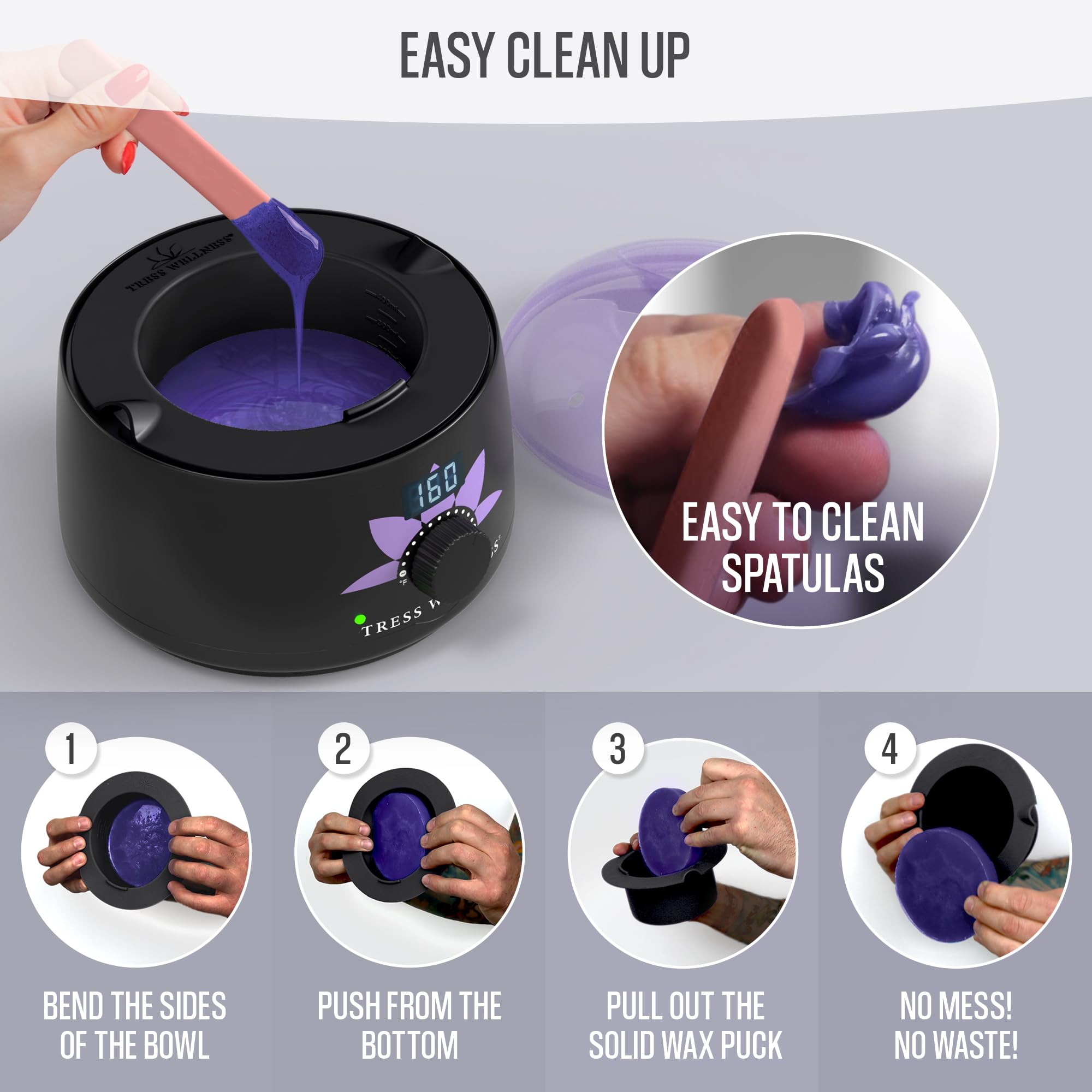 Tress Wellness Wax Warmer Silicone Liner - Easy to Clean with 2x Silicone Spatulas Compatible with 16oz Electric Waxing Kit