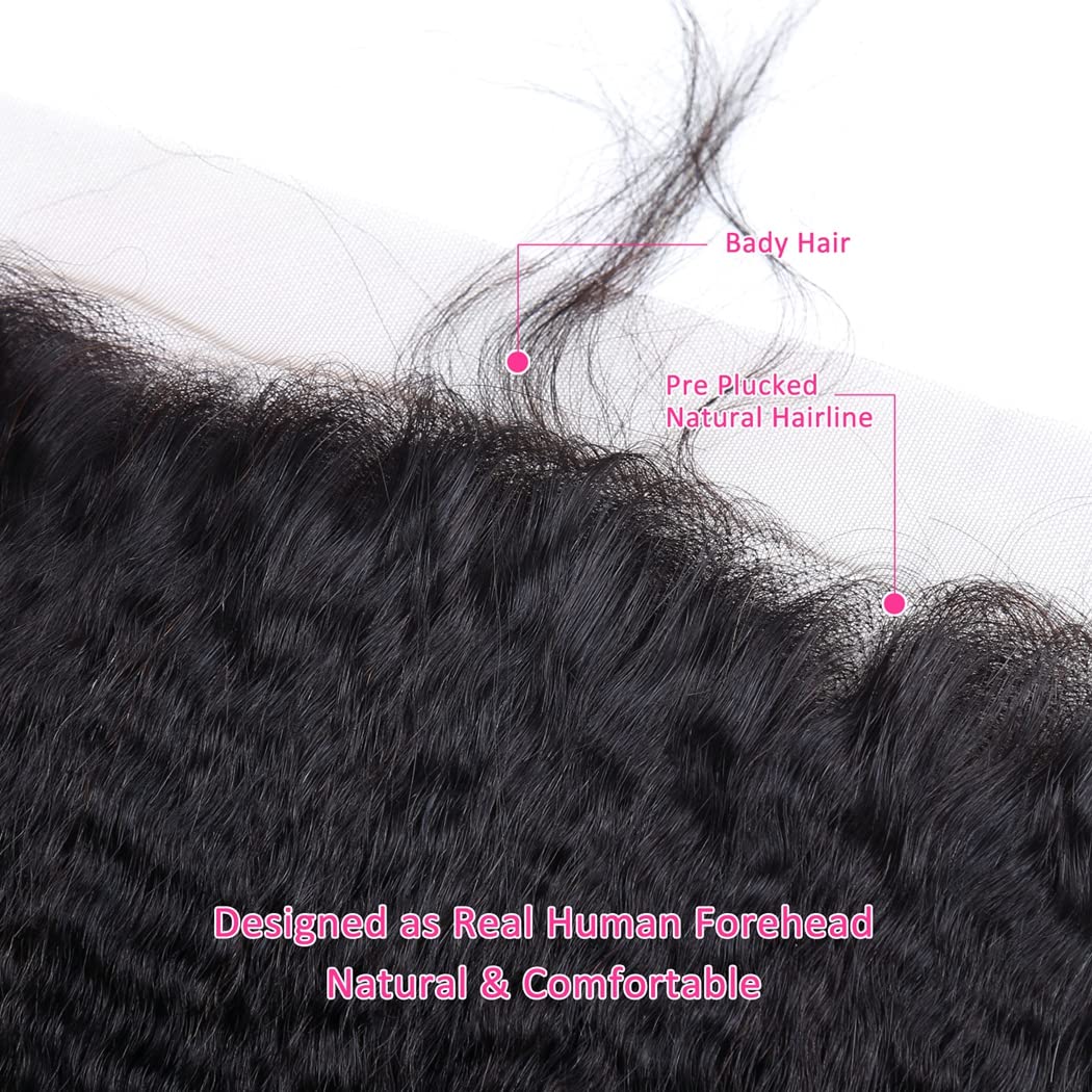 Odir 13X4 Lace Closure Frontal 180% Density Kinky Straight Brazilian Human Hair 16 Inch Unprocessed 9A Yaki Straight Virgin Hair