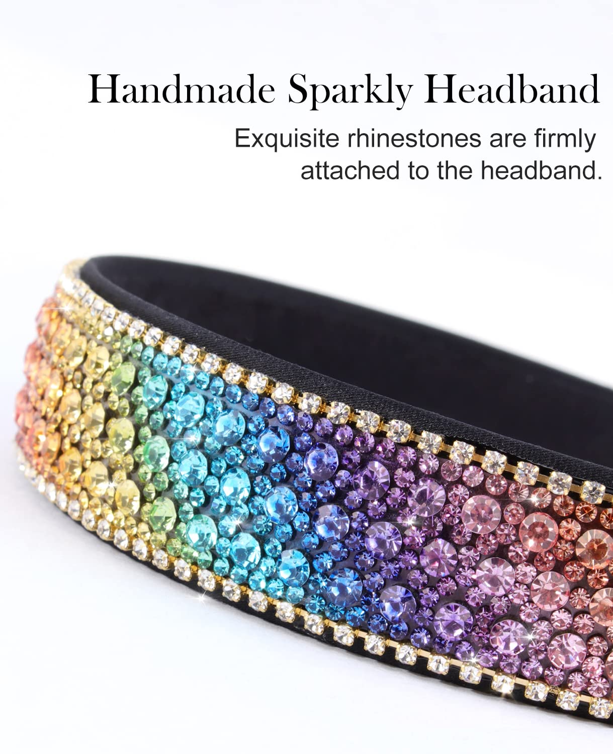 Wecoe Rhinestone Headband - Colorful Rainbow Bling Diamond Glitter Sparkly Hair Accessory Gift for Girls & Women
