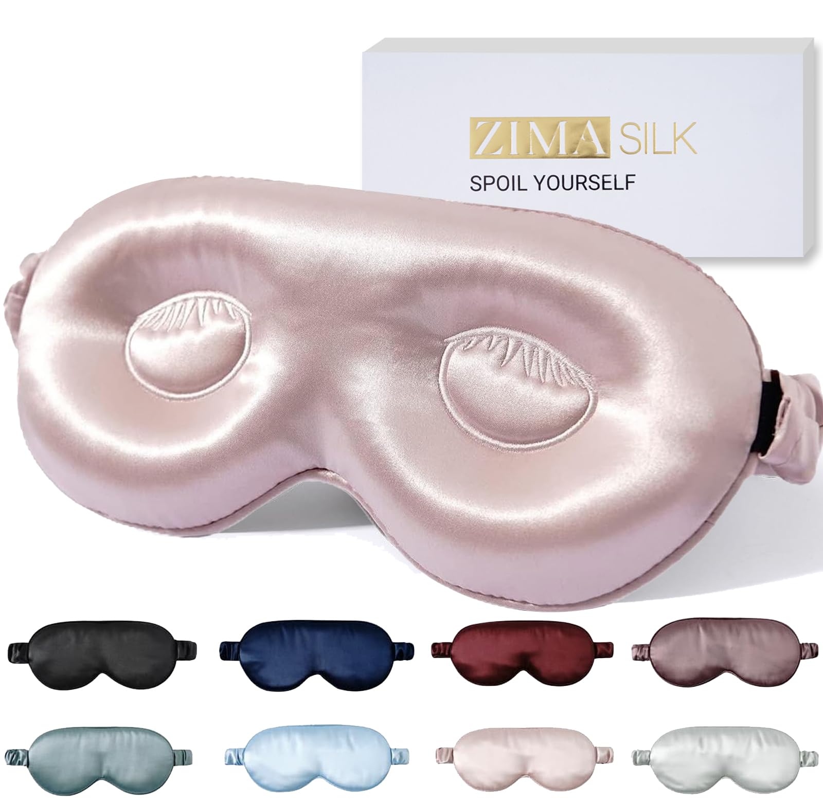 Zimasilk Adjustable Silk Contour Sleep Mask, 100% 22 Momme Mulberry Silk Eye Mask, Designed For Long Lashes And Eyelash Extensio
