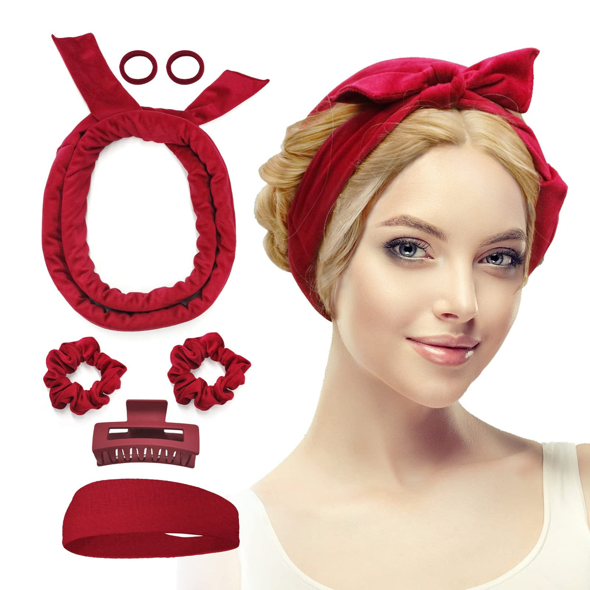 Fitifun Hair Curlers, 61' Extra Long No Heat Curling Headband Hair Curlers to Sleep In, Heatless Hair Curlers for Long Hair (Red