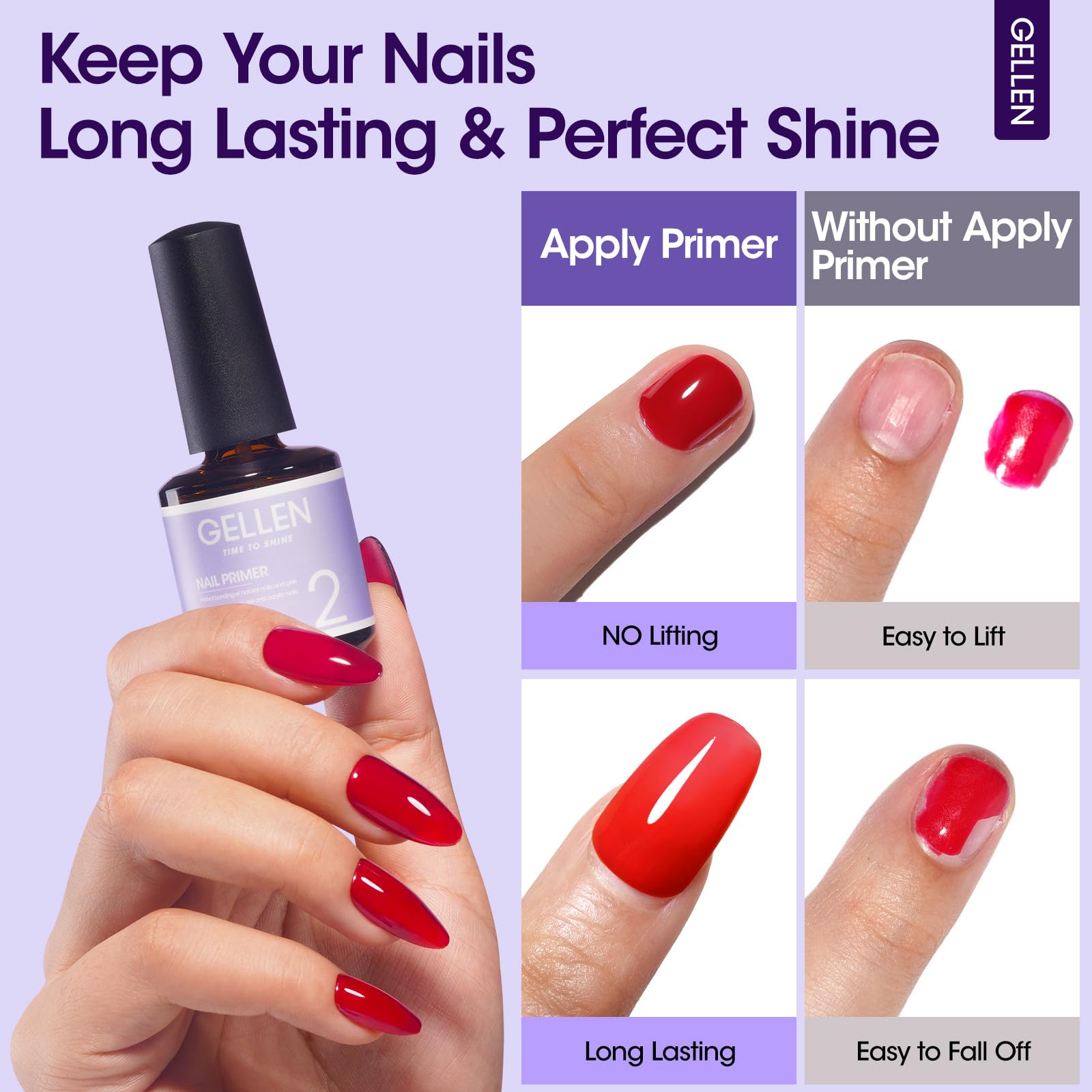 Gellen Nail Primer No Lift 15Ml Acid-Free Gel Primer Fast Air Dry Superior Protein Nail Prep Bond Foundation For Uv Gel Nail Pol