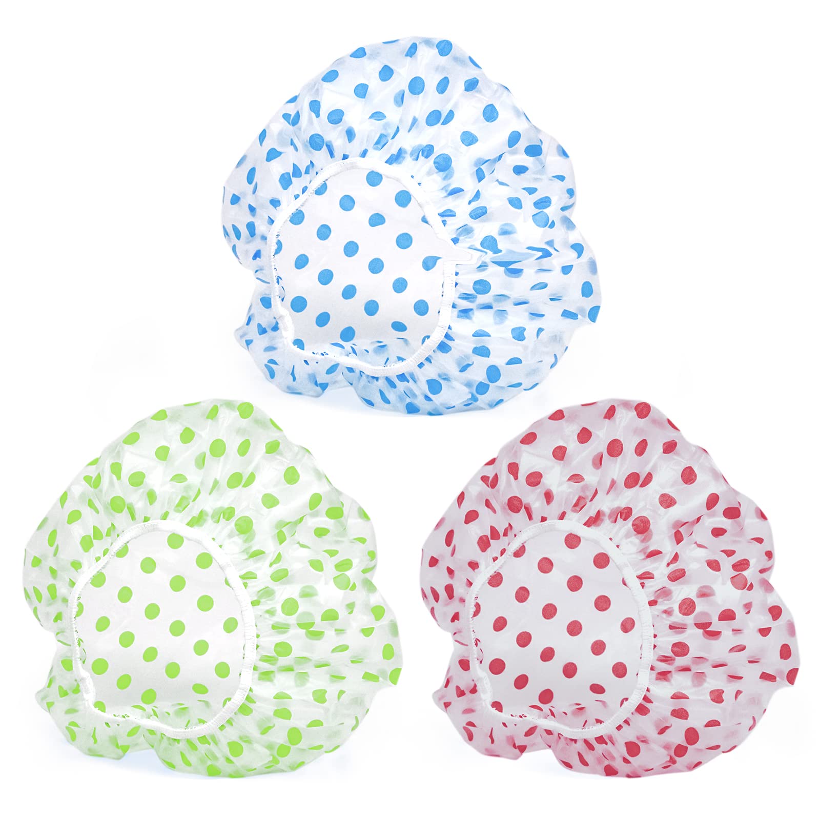 3Pcs Shower Caps, Elastic Reusable Waterproof Plastic Shower Cap For Women Ladies Spa Salon (Red+Green+Blue)