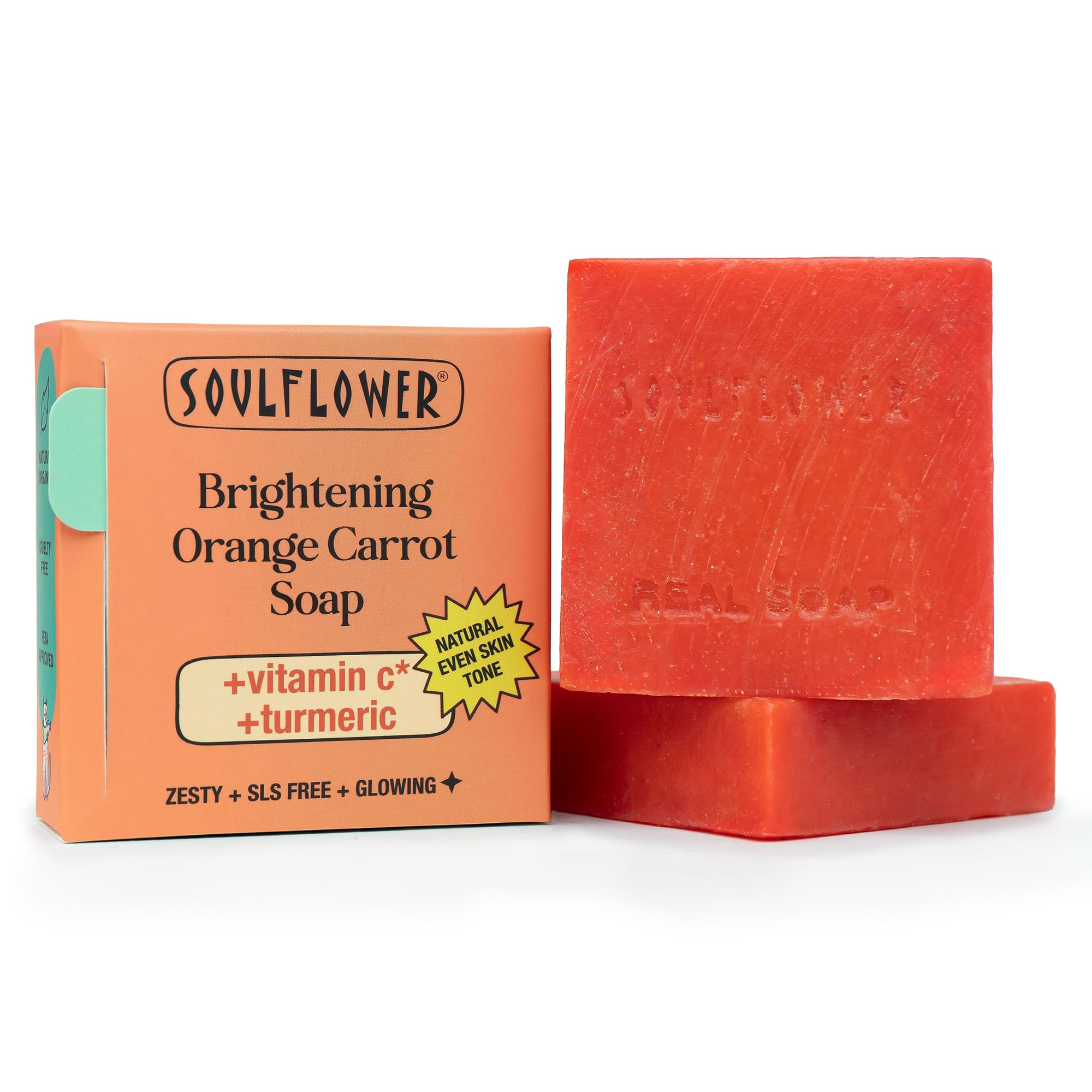 Soulflower Brightening Orange Carrot Soap For Glowing Skin | Deep Cleansing Handmade Bathing Bar For Hard Water With Ginger & Vi