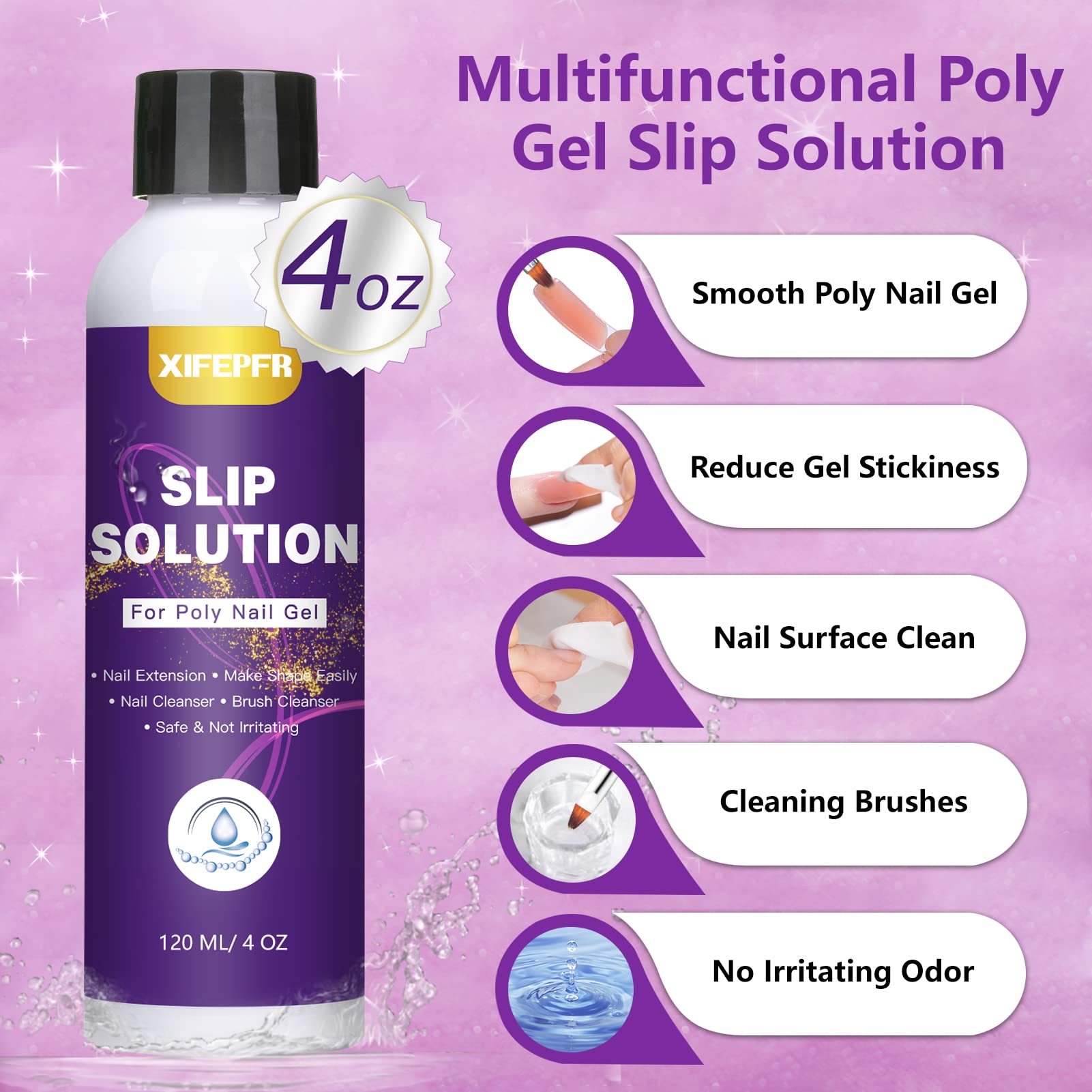 Xifepfr Poly Gel Slip Solution, 120Ml Slip Solution For Polygel Nails Anti-Stick Poly Extension Gel Liquid Slip Solution Set Wit