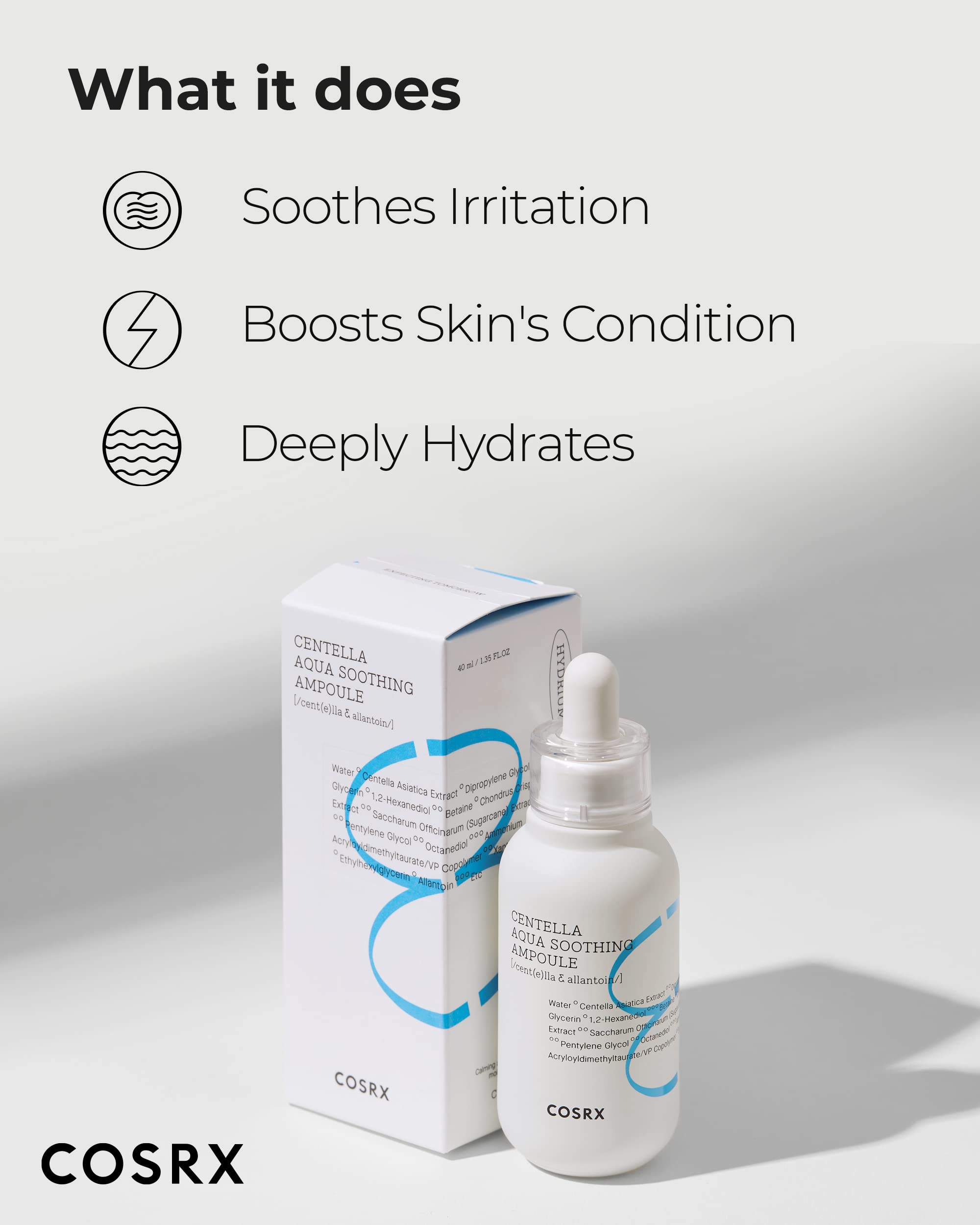 Cosrx Centella Aqua Soothing Ampoule, Centella Asiatica Cica Serum, Korean Skin Care, 1.35 Fl Oz, For Sensitive Skin, Daily Skin