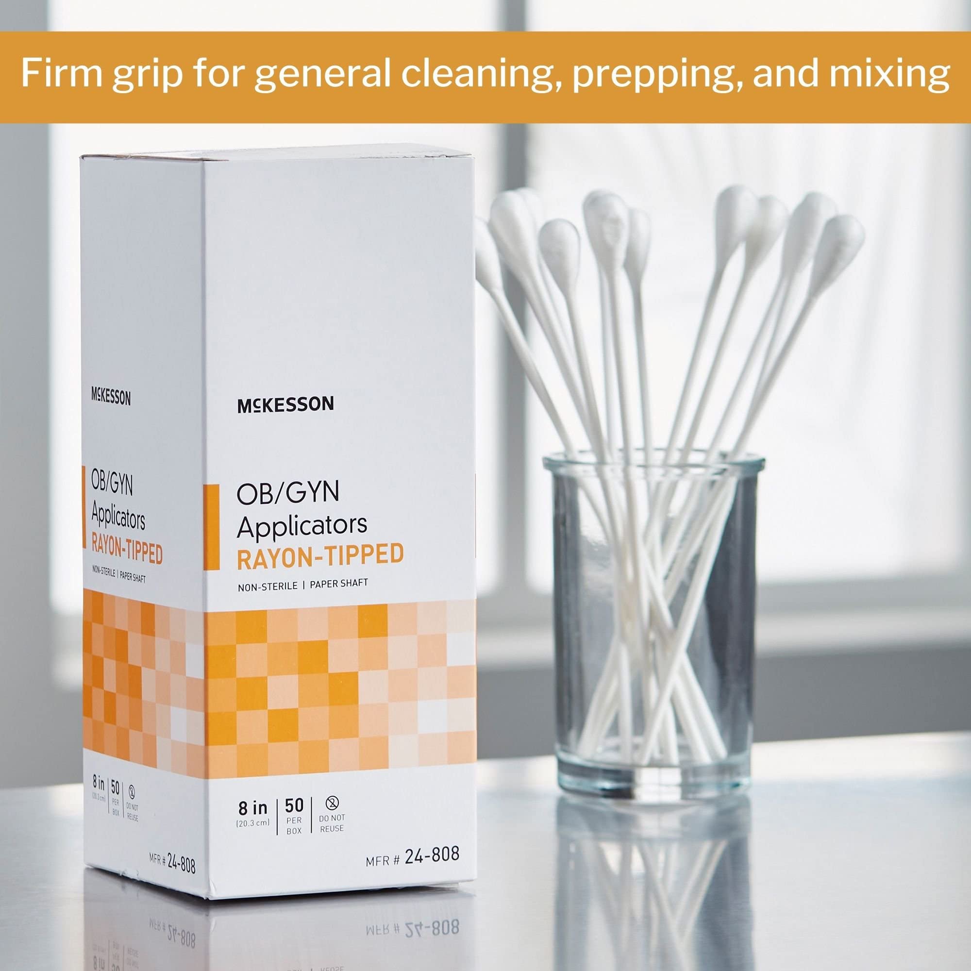 McKesson OB/GYN Applicators Rayon Tipped, Non-Sterile, 8 in, 50 Count, 1 Pack