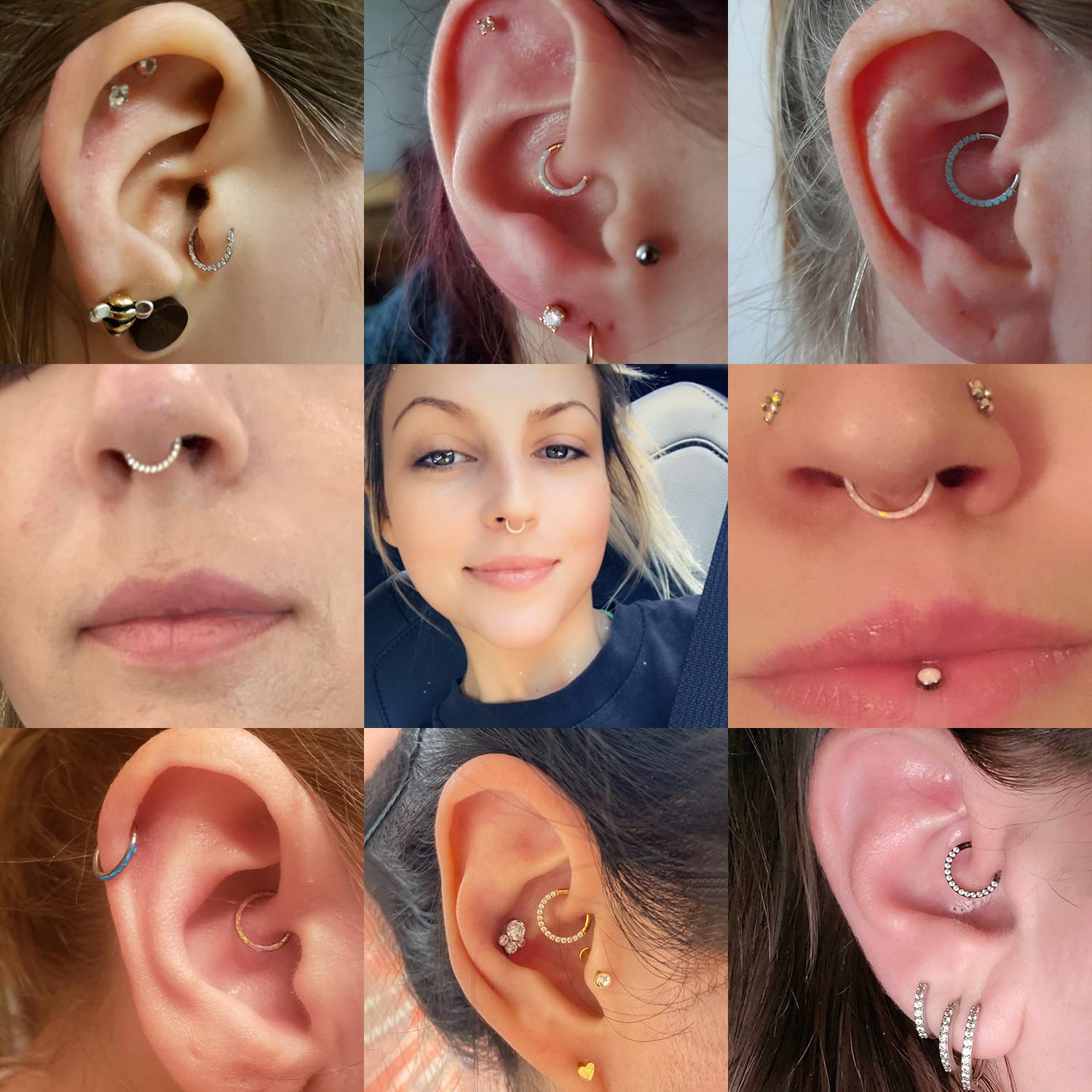 14G Septum Jewelry Purple Opal Septum Rings Silver Daith Earrings Surgical Steel Conch Hoop Earrings Seamless Nose Ring Hoops Se