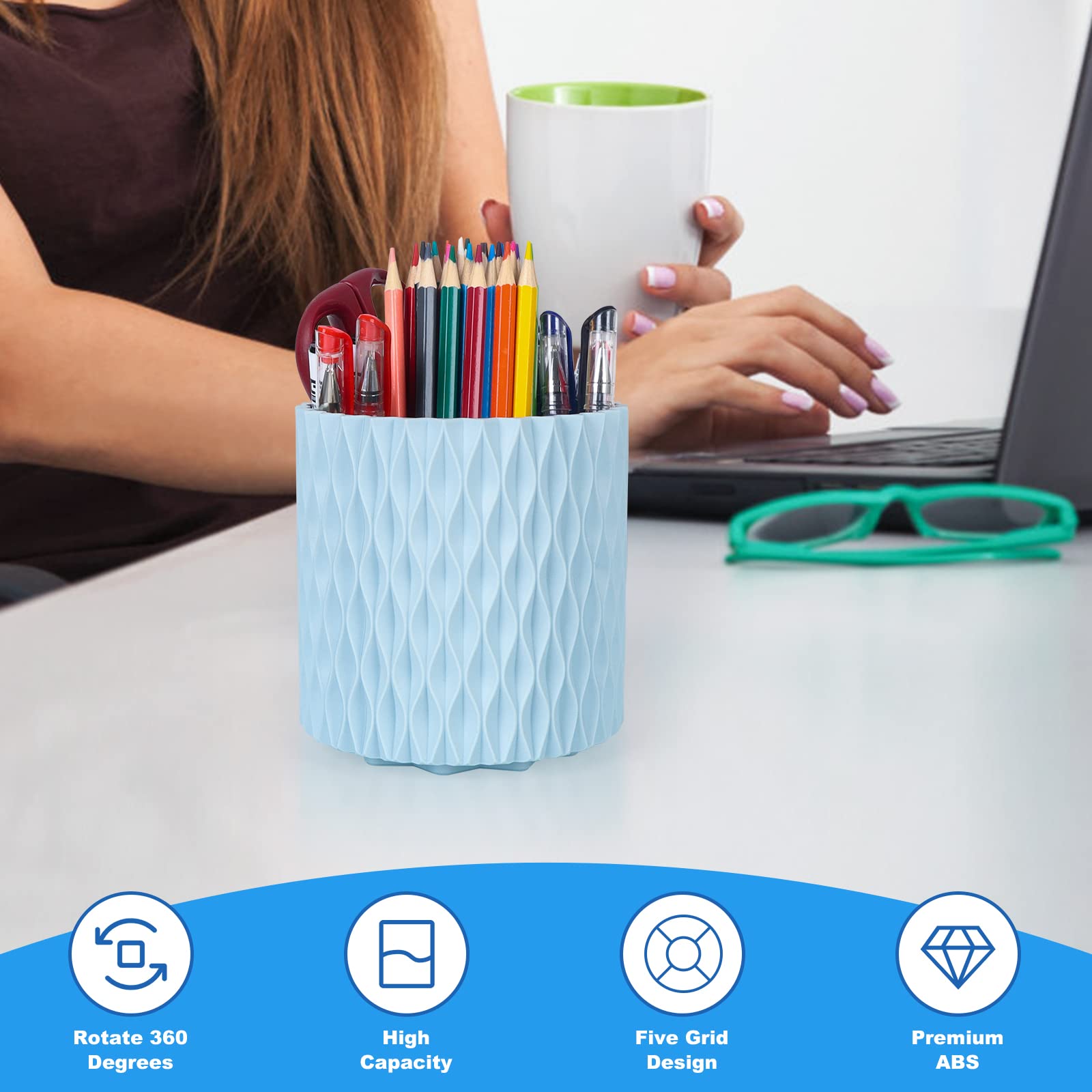 Makeup Brush Holder Organizer -360 Rotating Multi-Functional Pen Holder for Desk,Multi-Purpose Desktop Stationary Organizer,Stor