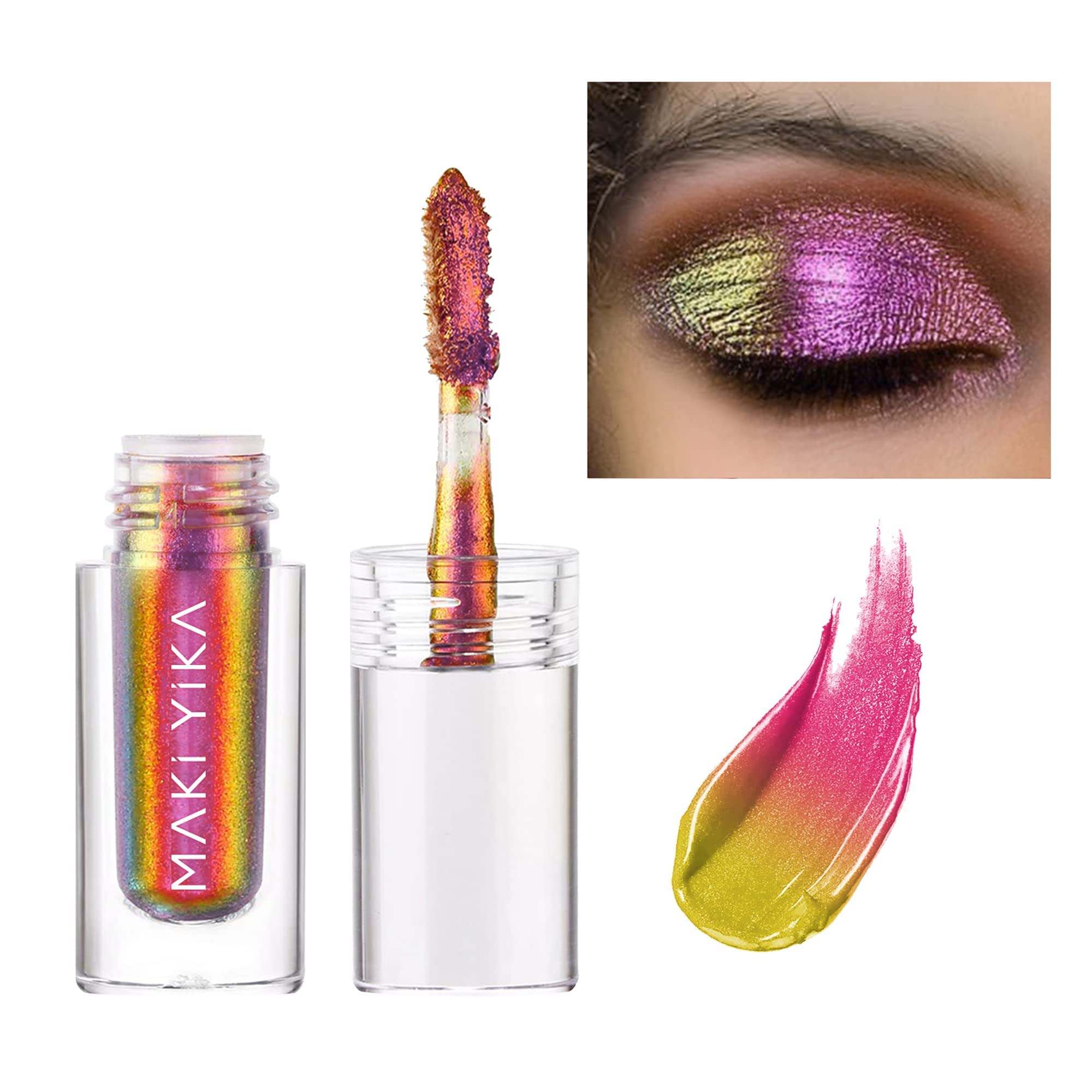 MAKI YIKA Glitter Eyeshadow Rose Pink Liquid Multichrome Eyeshadows Long Lasting, Metallic Chameleon Eye Shadow Smudgeproof Holo