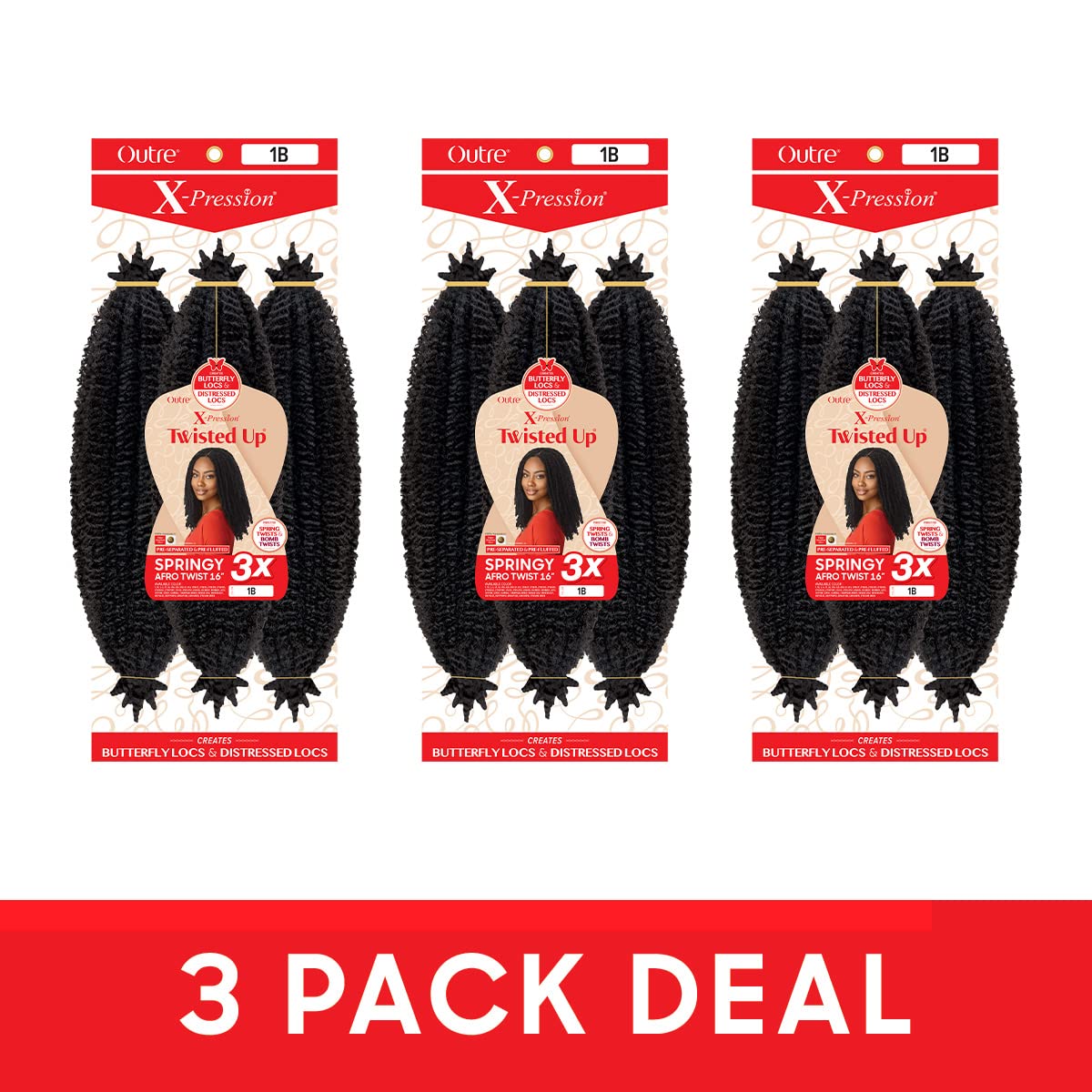 [3Pack Deal] Outre X-Pression - Twisted Up - Springy Afro Twist 16'' 3X 3 Packs (613)