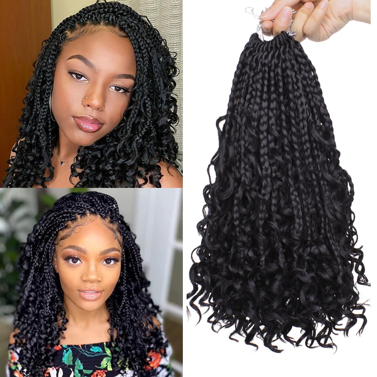 COOKOO 8 Inch Boho Box Braids Crochet Hair for Black Women 8 Pack Synthetic Pre Looped Bohemian Goddess Box Braids Crochet Hair 
