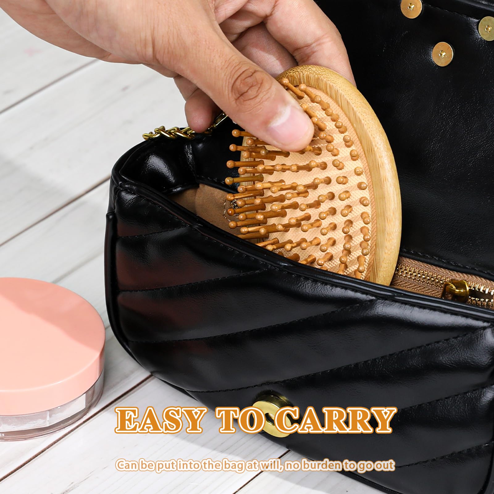 Bamboo Massage Comb, Wooden Scalp Massager Wooden Hair Brush Round Portable Bamboo Comb Anti-Static Air Cushion Hairbrush Mini T