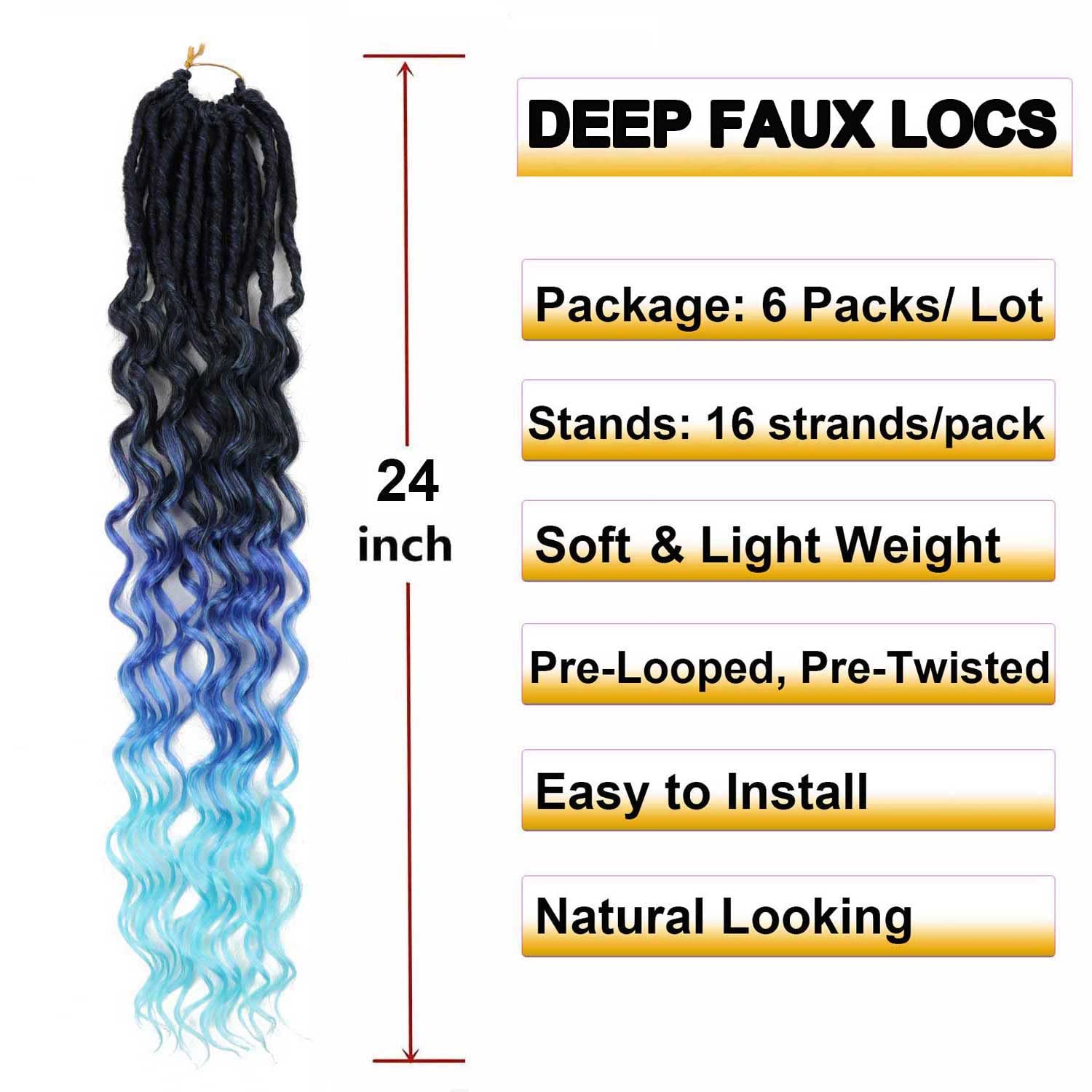 6 Pack Faux Locs Crochet Hair Soft Goddess Locs Crochet Braids 24 Inch Deep Wave Locs Crochet Hair Extensions(24 Inch, 1B/Dark B