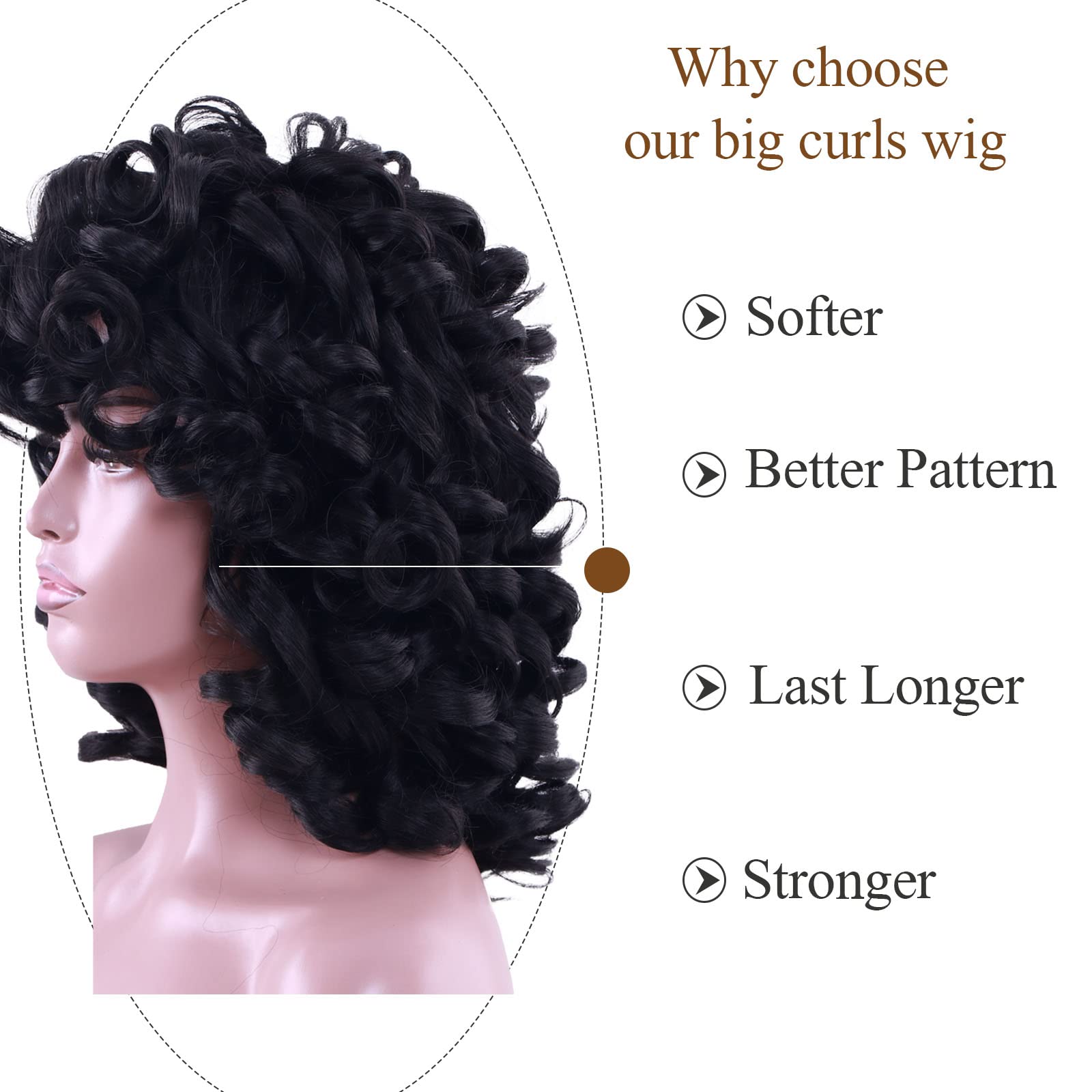 Kavsni Short Curly Wigs for Black Women Soft Black Big Curly Wig with Bangs Afro Kinky Curls Heat Resistant Natural Looking Synt