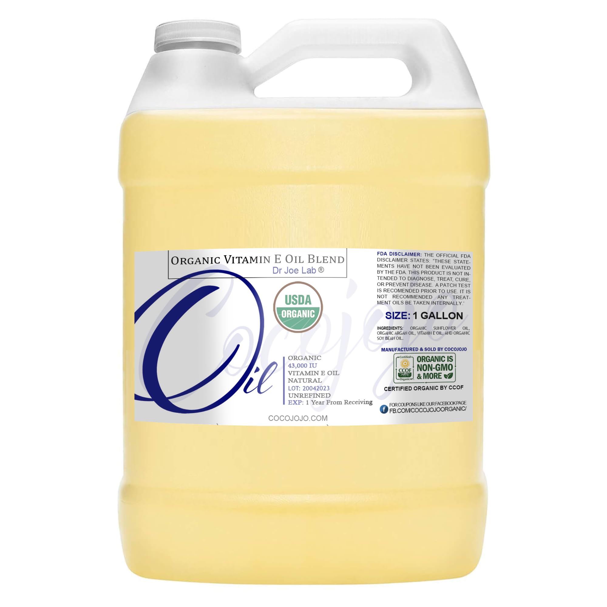 Dr Joe Lab Organic Vitamin E Oil Hydration - USDA Certified 100% Natural, 43,000 IU, Non-GMO, Vegan, Cruelty-Free - For Face, Sk