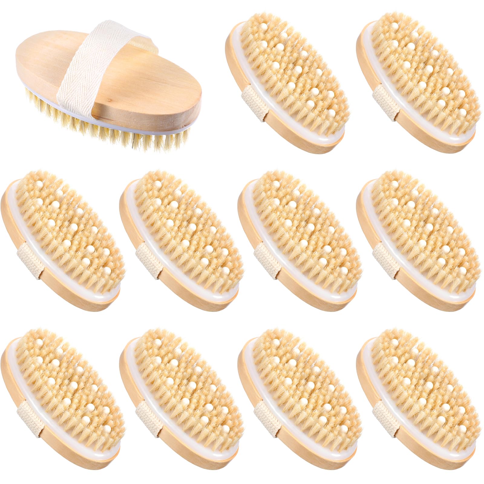 Molain 10 Pcs Dry Brushing Body Brush, Natural Bristle Exfoliating Brush Exfoliating Brushes with Massage Nodule Dry Skin Body S