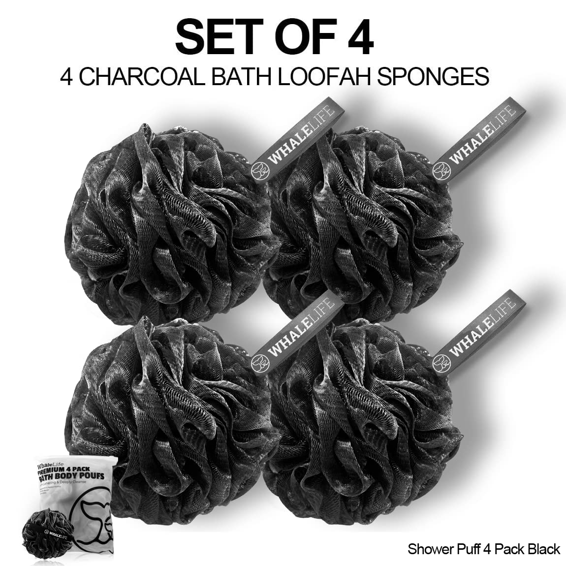 Loofah Sponge Bath Sponge For Women Men 4 Pack (Blue Conbine)