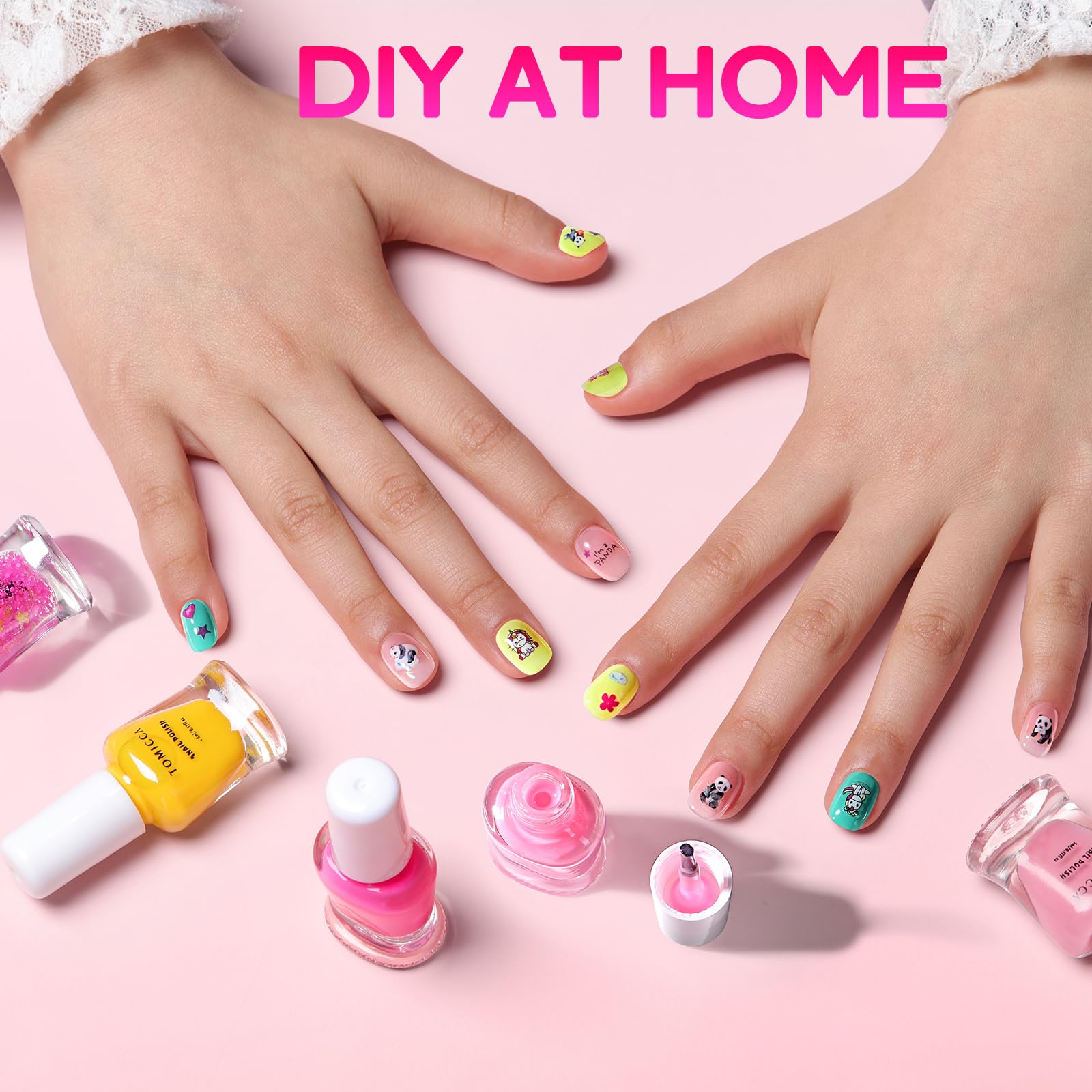 Tomicca Kids Nail Polish Set, Non Toxic Quick Dry Water-Based Peel-Off 10 Colors Toddler Nail Polish Kit Natural Safe Quick Diy