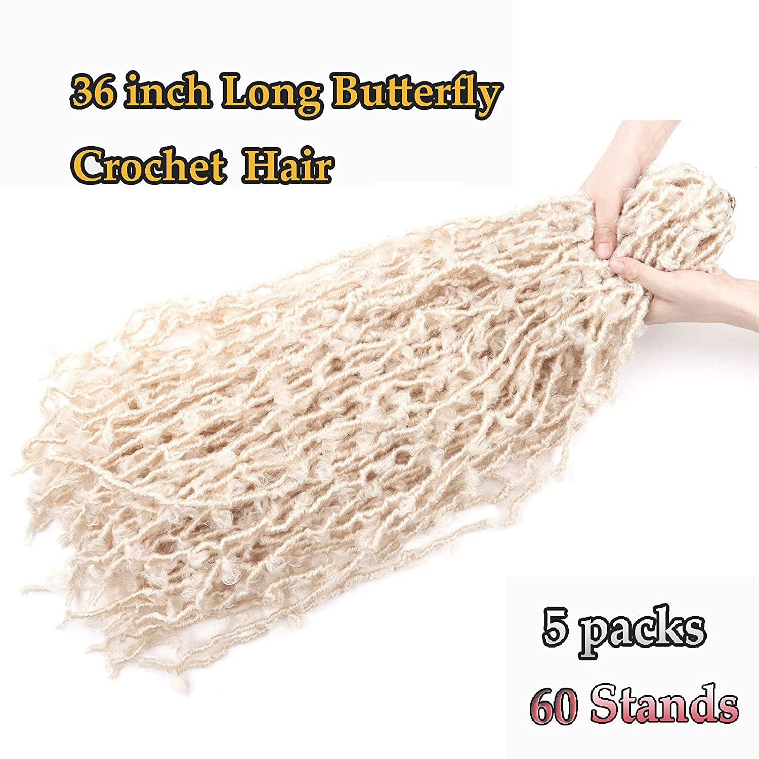 Lmzim 5 Packs 36 Inch Butterfly Crochet Hair For Black Women Faux Locs Pre Looped Pre-Twisted Braids (36 Inch 5 Pack, 613)