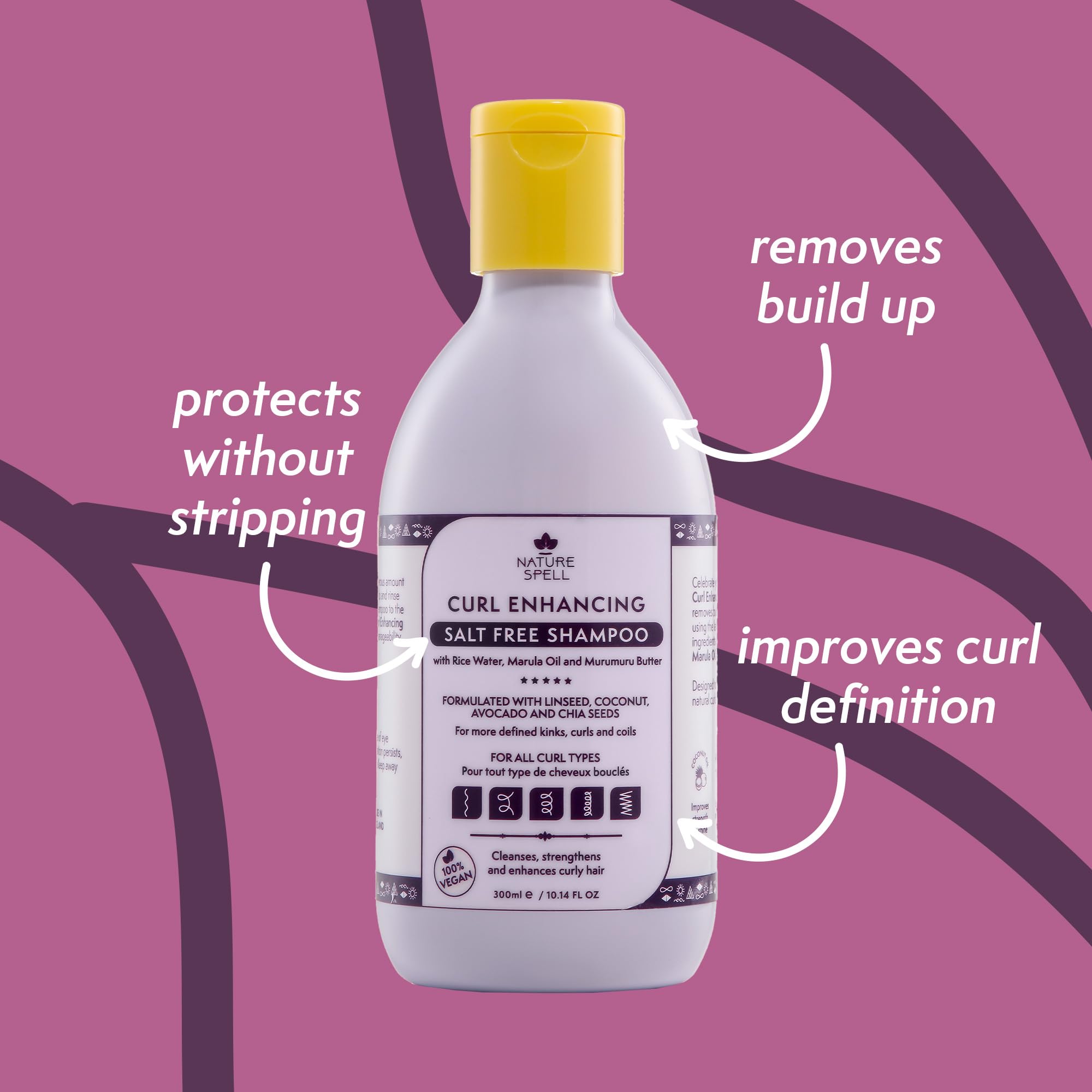 Nature Spell Curl Enhancing Shampoo for Curly Hair, 10.14 Fl Oz, Curl Shampoo Infused with Rice Water and Linseed