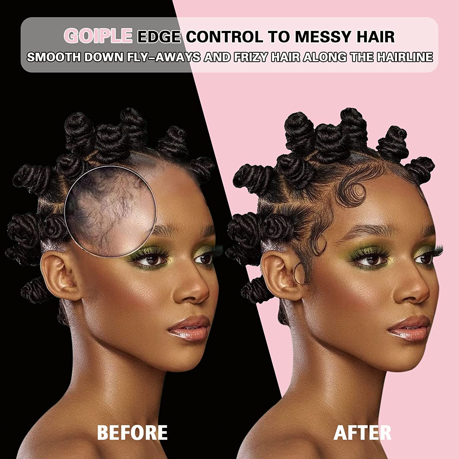 Goiple Edge Control Wax For Women Strong Hold Non-Greasy Edge Smoother Strawberry Scent (4Oz Edge Control Wax + Edge Brushes*2 +