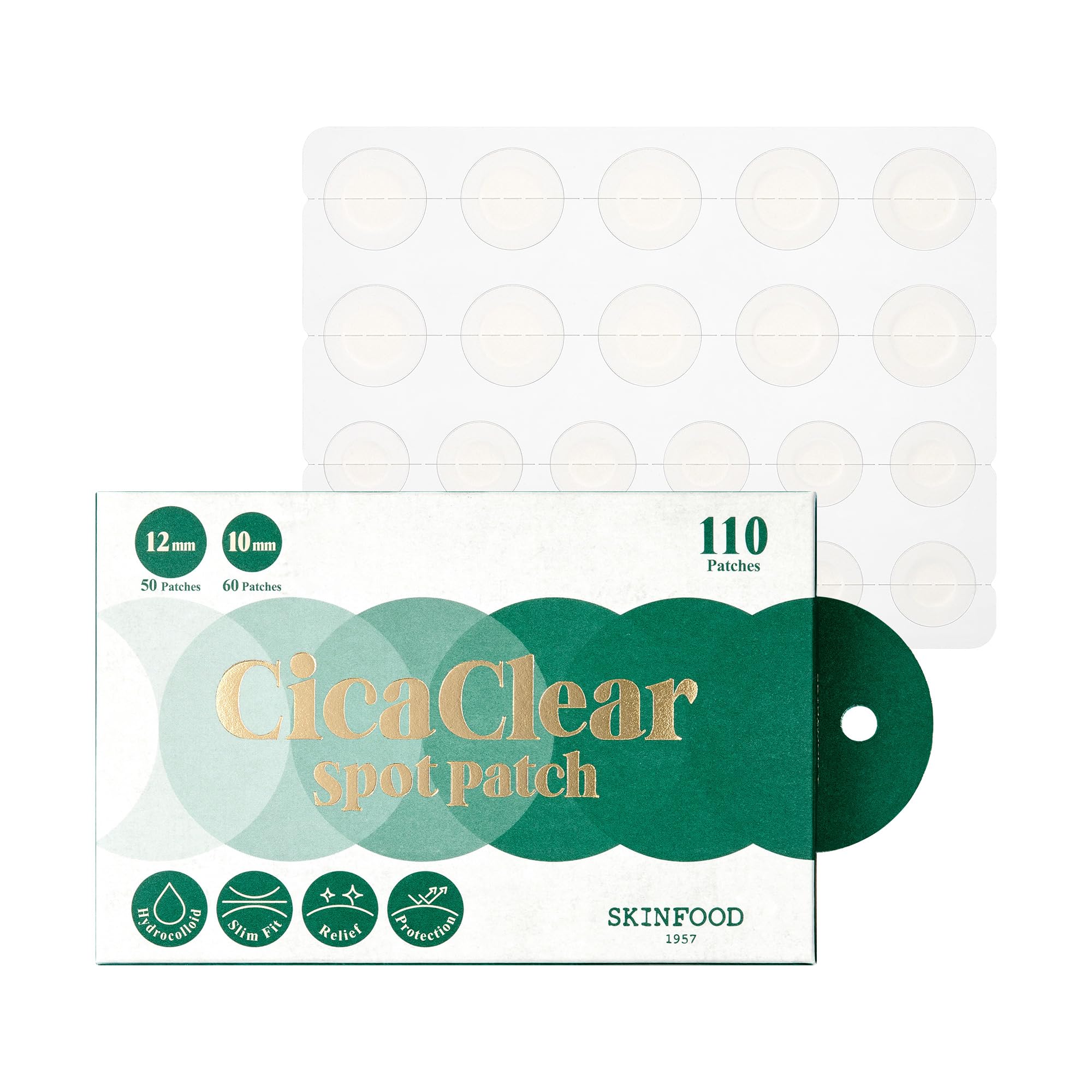 SKINFOOD Cica Clear Spot Patch (110count), Hydrocolloid AC Patch for Covering and Recovering Spot, Ultra Thin Clear Skin Sticker