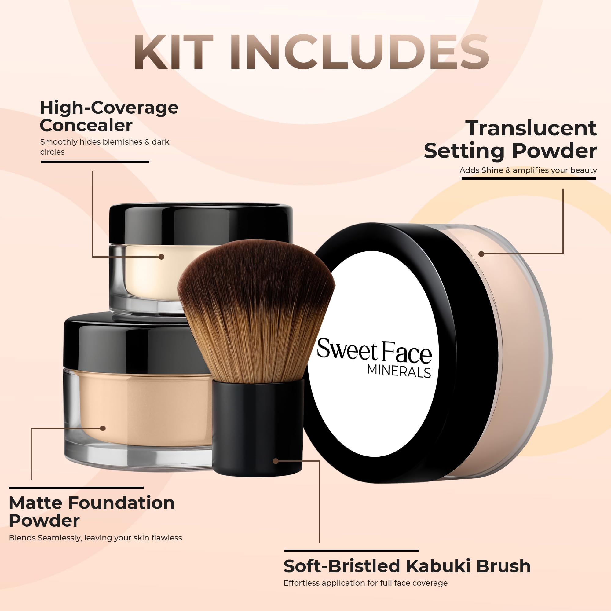 4Pc Full Size Kit (Fair 2) Mineral Makeup Matte Translucent Loose Foundation + Kabuki Brush + Concealer + Finishing Setting Powd