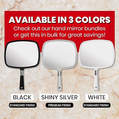 MIRRORVANA Large Hand Mirror with Comfy Handle for Men & Women - Professional Handheld Haircut Mirrors for Barber and Salon - 9