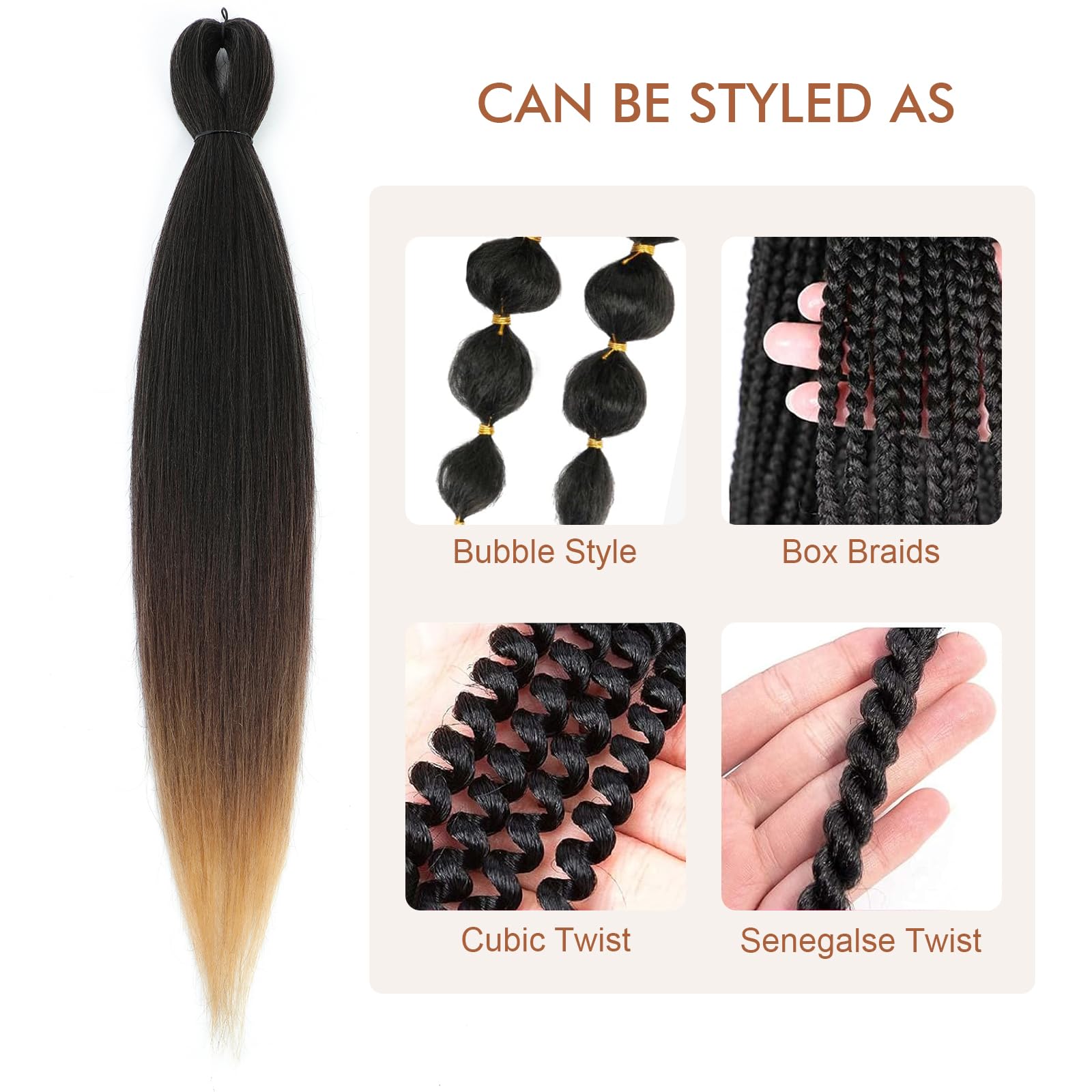 Pre-Stretched Braiding Hair Extensions - 24 Inch 8 Packs Synthetic Crochet Braids, Natural Braid Crochet Hair, Hot Water Setting